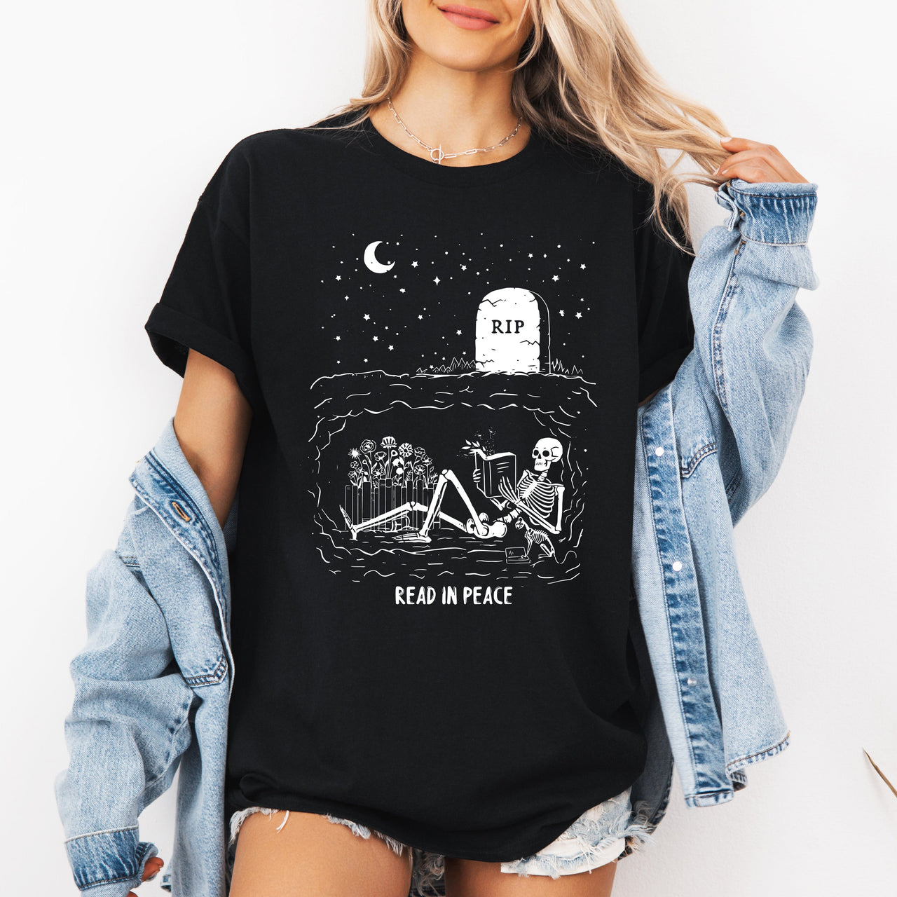 Read In Peace Skeleton RIP Halloween BookTok Library Edition Limited Release Graphic Tee