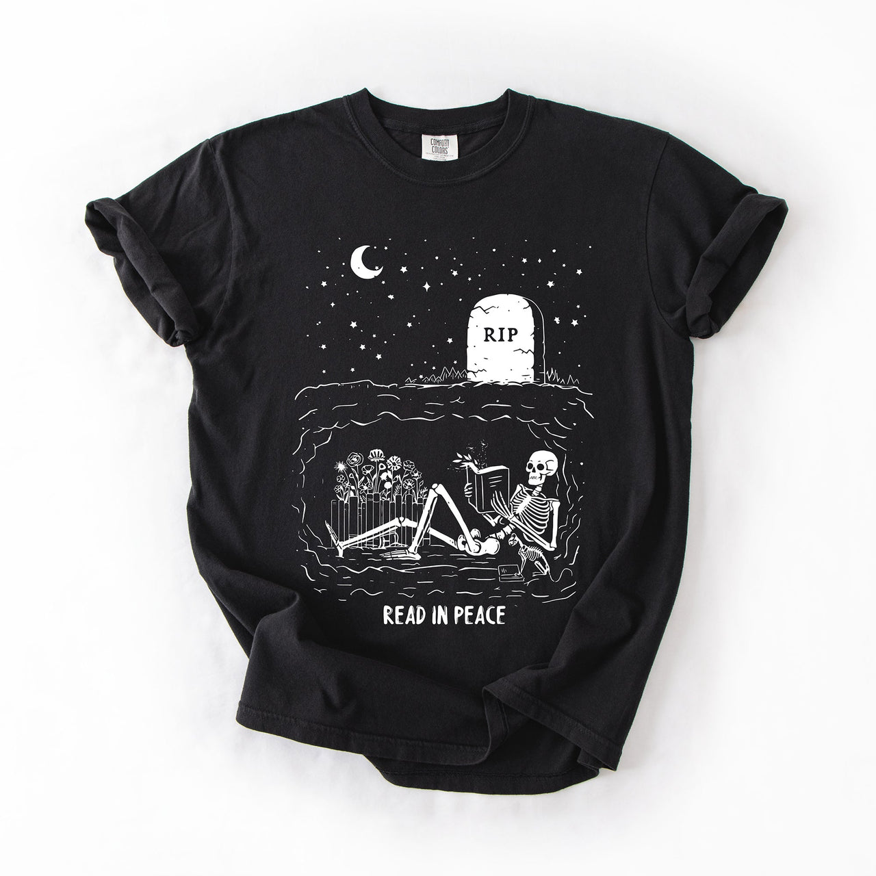 Read In Peace Skeleton RIP Halloween Booktok Bookish Library Edition Comfort Colors Tee