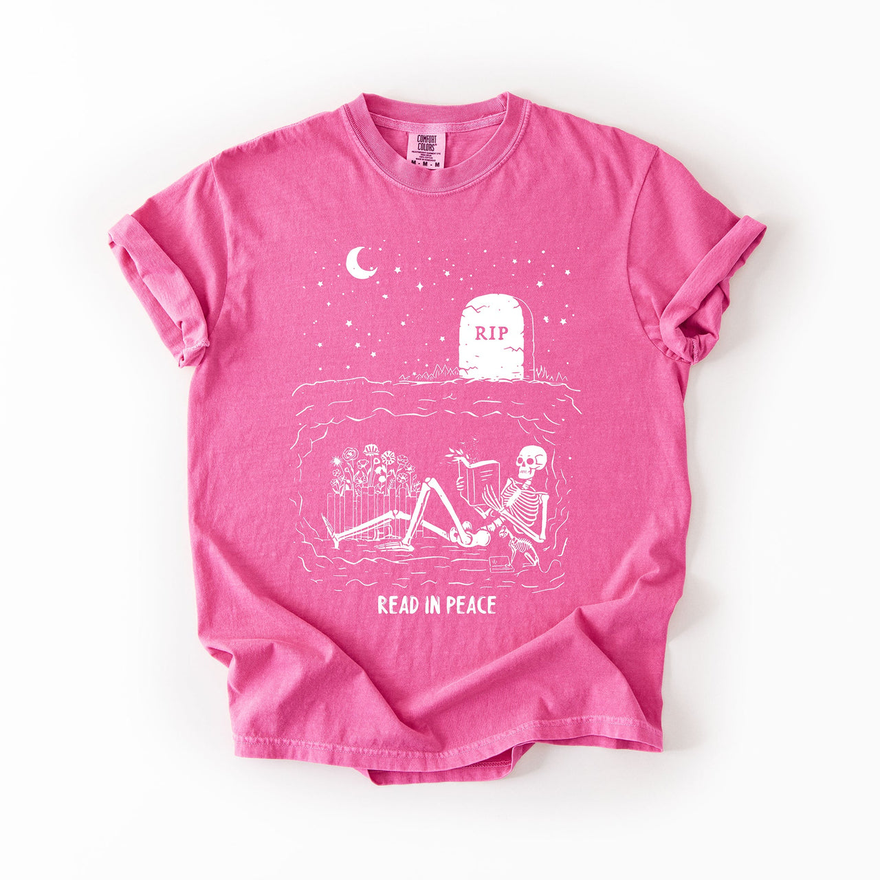 Read In Peace Skeleton RIP Halloween Booktok Bookish Library Edition Comfort Colors Tee