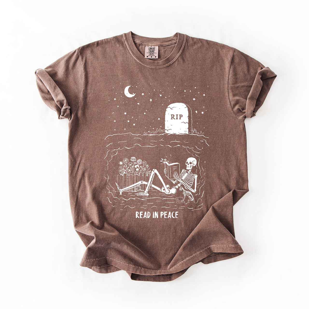 Read In Peace Skeleton RIP Halloween Booktok Bookish Library Edition Comfort Colors Tee