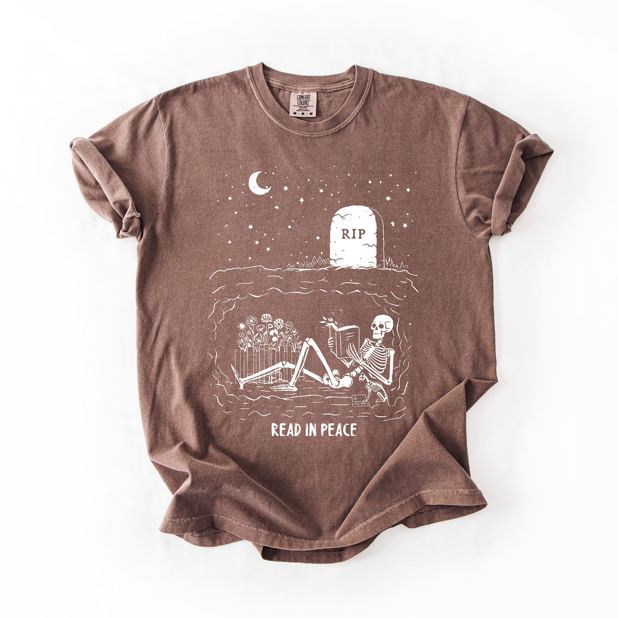 Read In Peace Skeleton RIP Halloween Booktok Bookish Library Edition Comfort Colors Tee