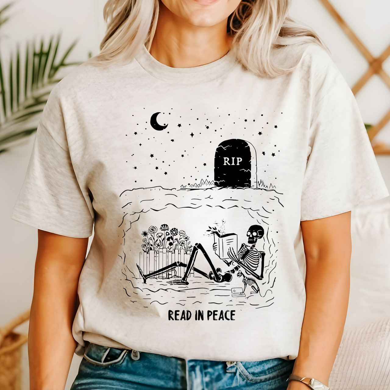 Read In Peace Skeleton RIP Halloween BookTok Library Bookish Edition Graphic Tee
