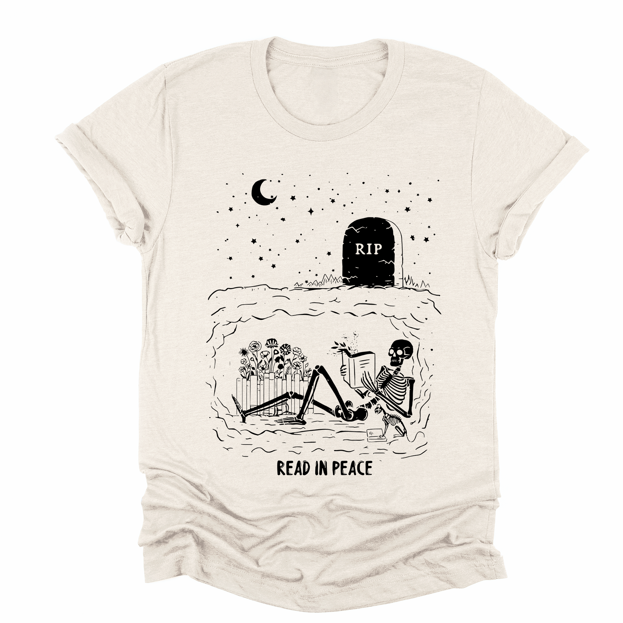 Read In Peace Skeleton RIP Halloween BookTok Library Bookish Edition Graphic Tee