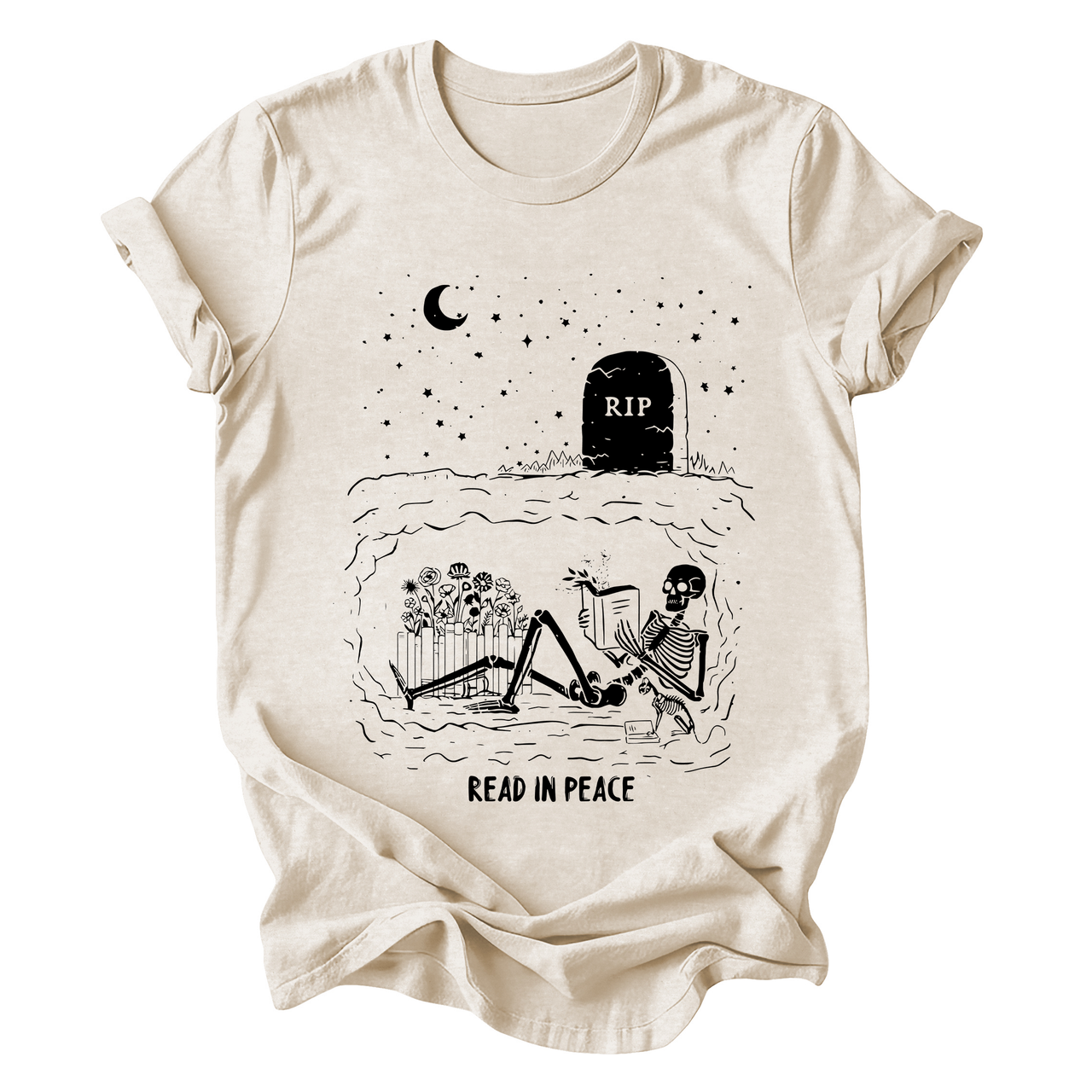 Read In Peace Skeleton RIP Halloween BookTok Library Bookish Edition Graphic Tee