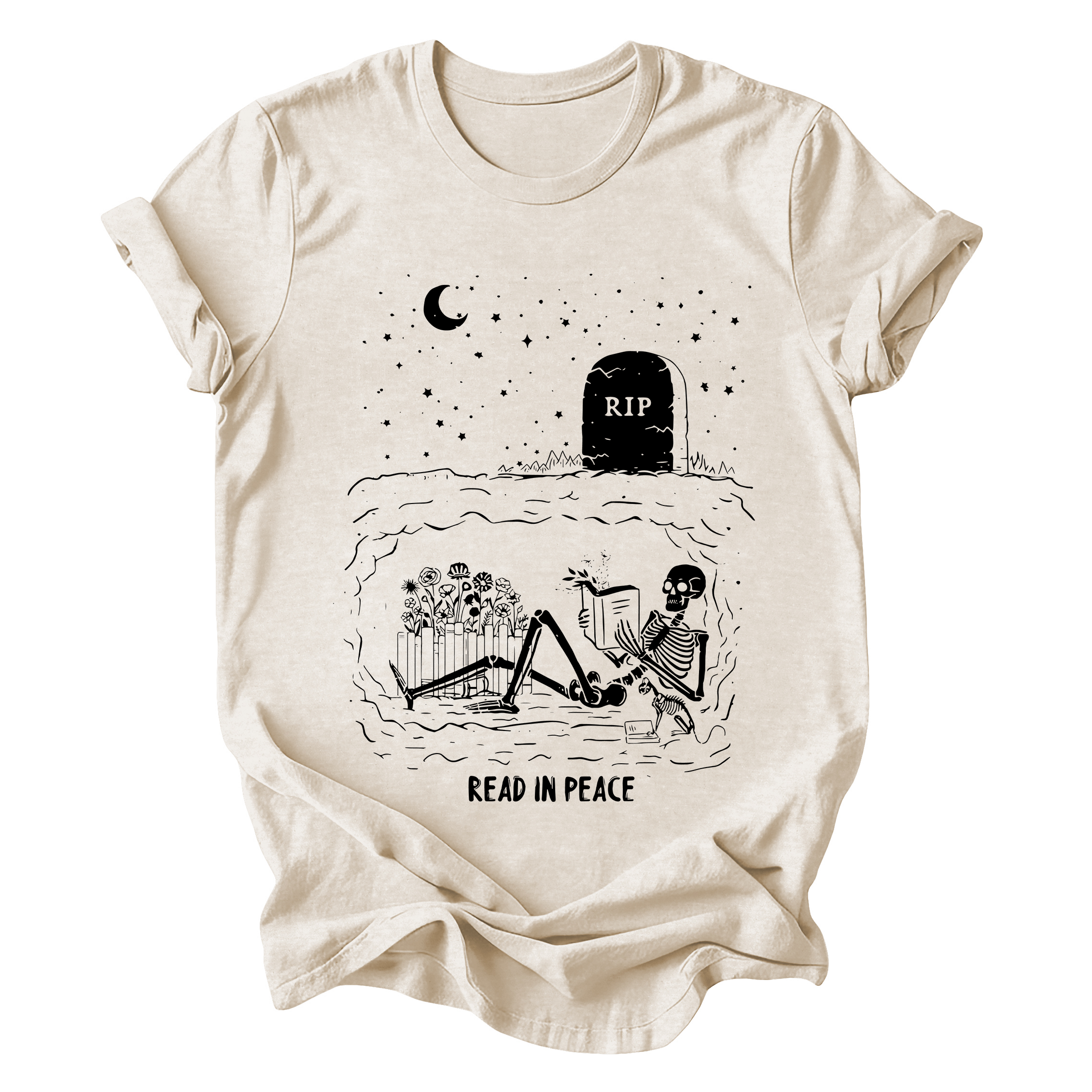 Read In Peace Skeleton RIP Halloween BookTok Library Bookish Edition Graphic Tee