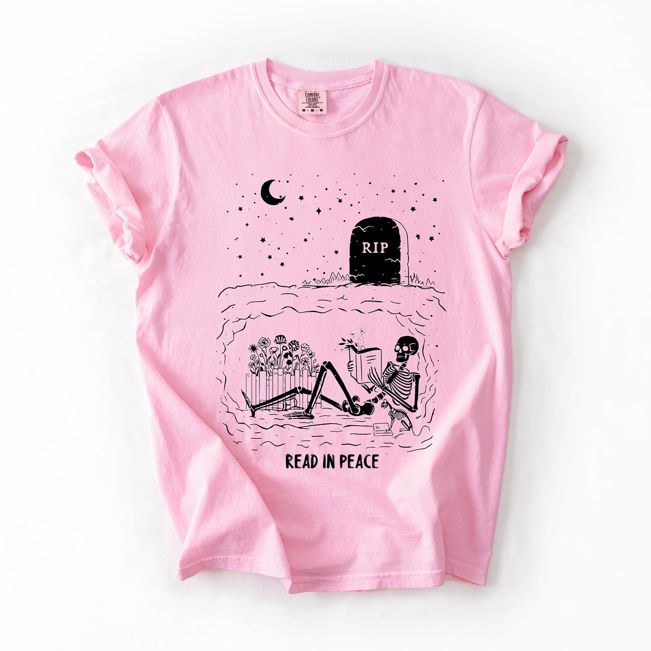 Read In Peace Skeleton RIP Halloween Booktok Bookish Library Edition Comfort Colors Tee