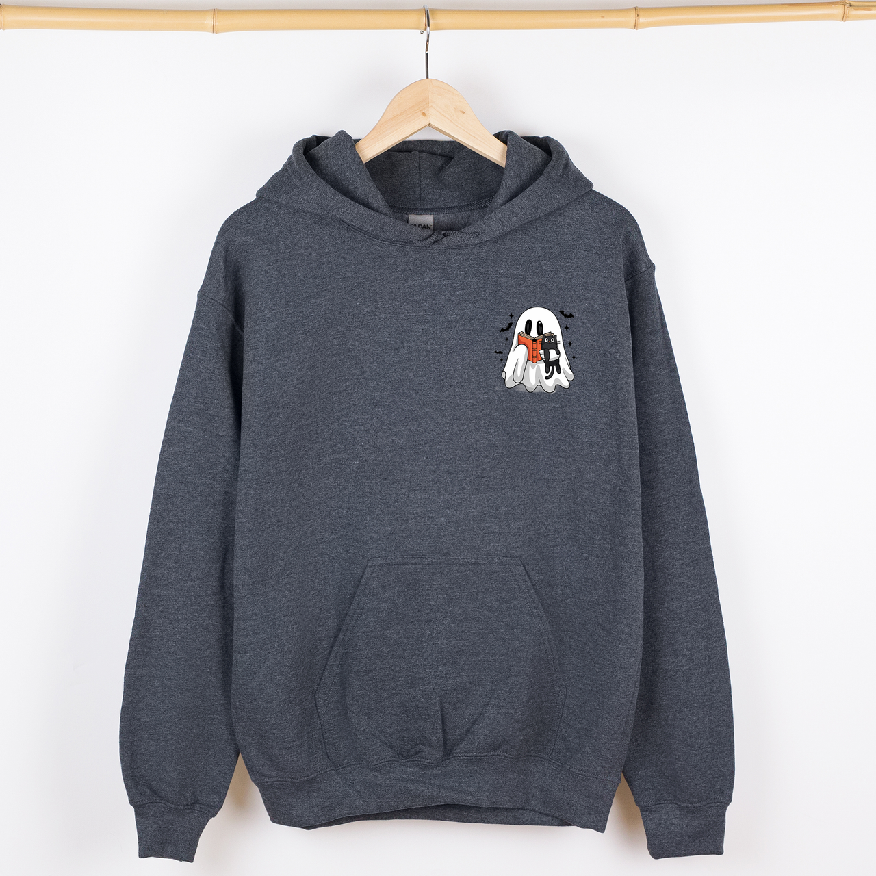 Reading Ghost Cat Pocket Bookish Halloween Library Cozy Spooky Night Graphic Hoodie