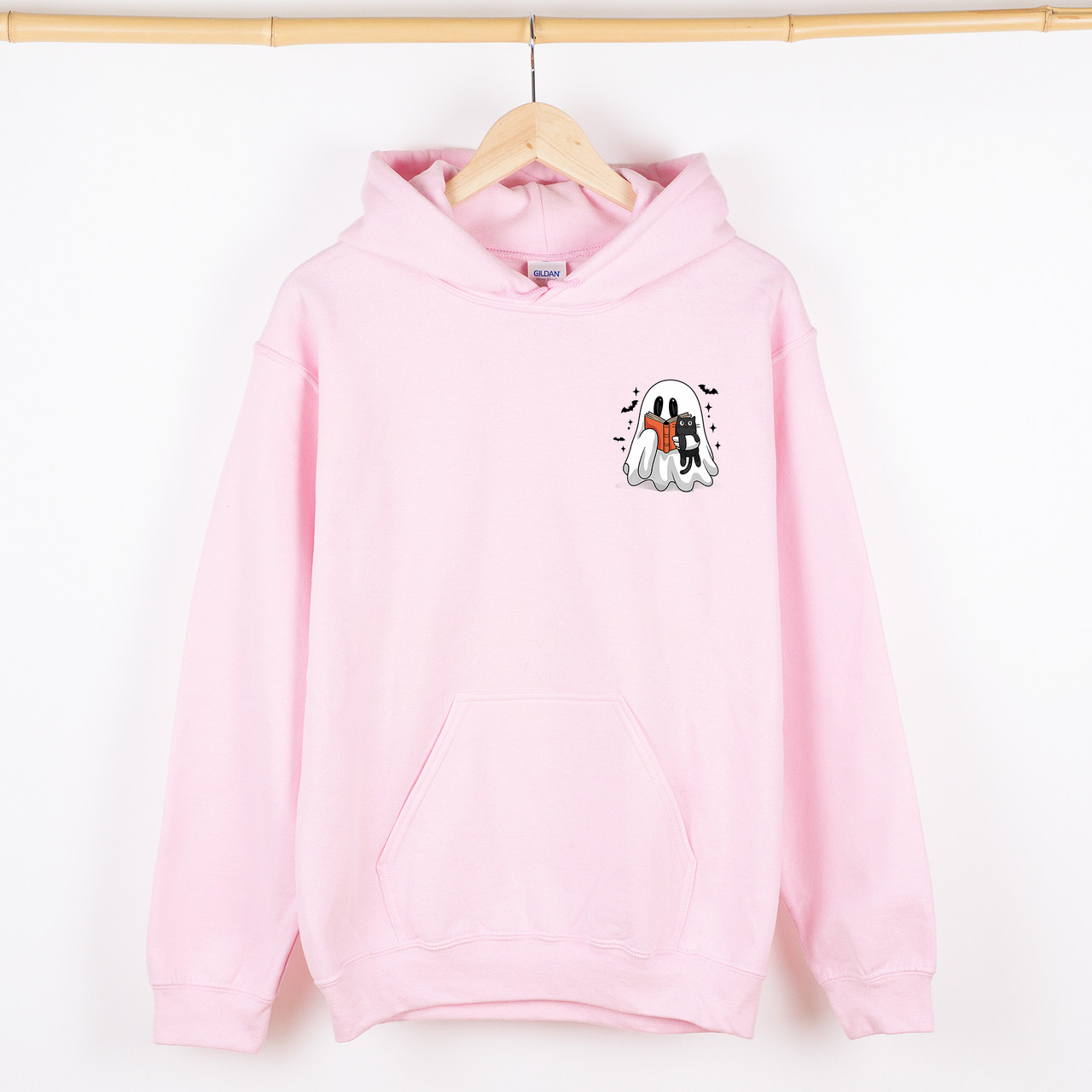 Reading Ghost Cat Pocket Bookish Halloween Library Cozy Spooky Night Graphic Hoodie