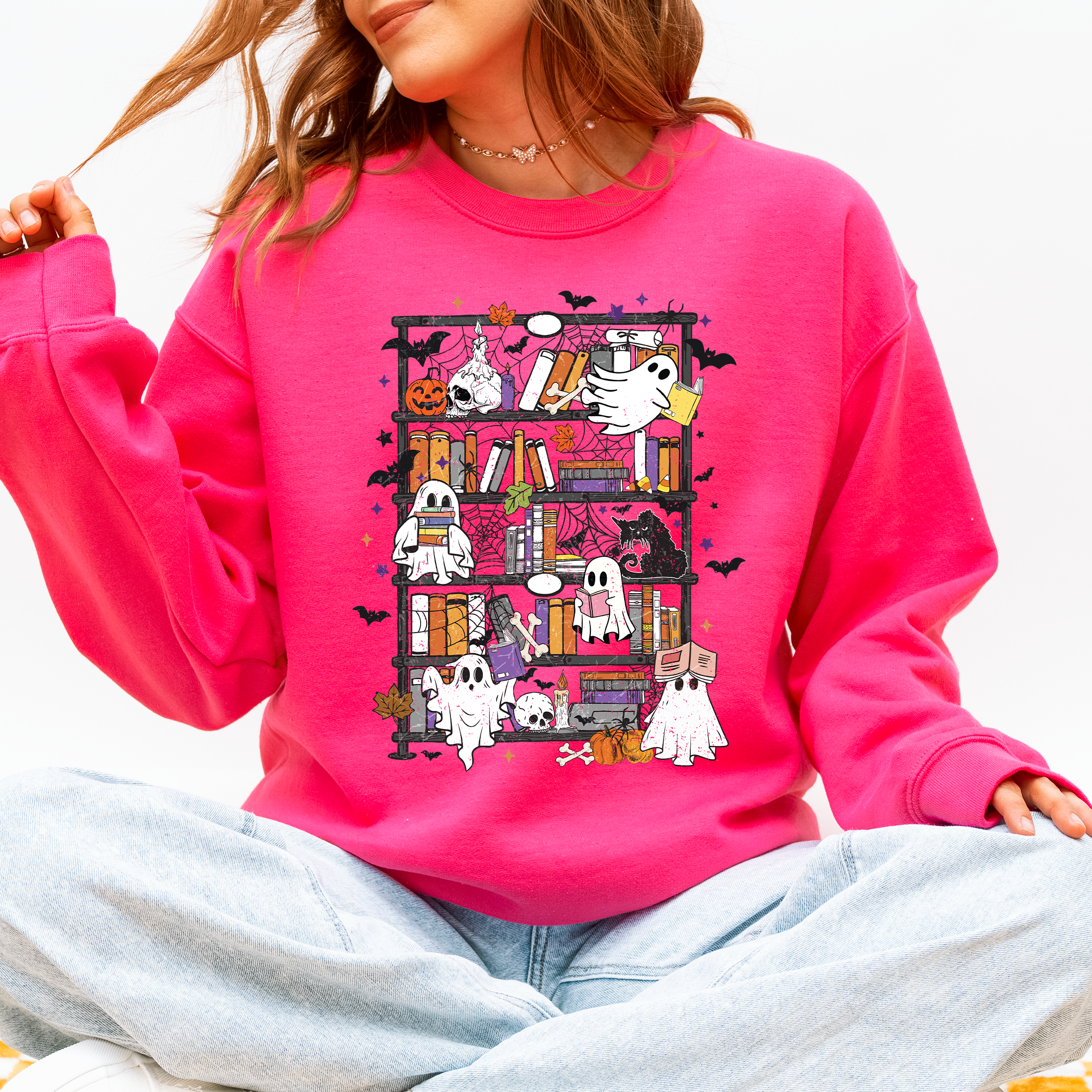 Reading Ghosts Bookish Library Spooky Halloween BookTok Cozy Seasonal Graphic Sweatshirt