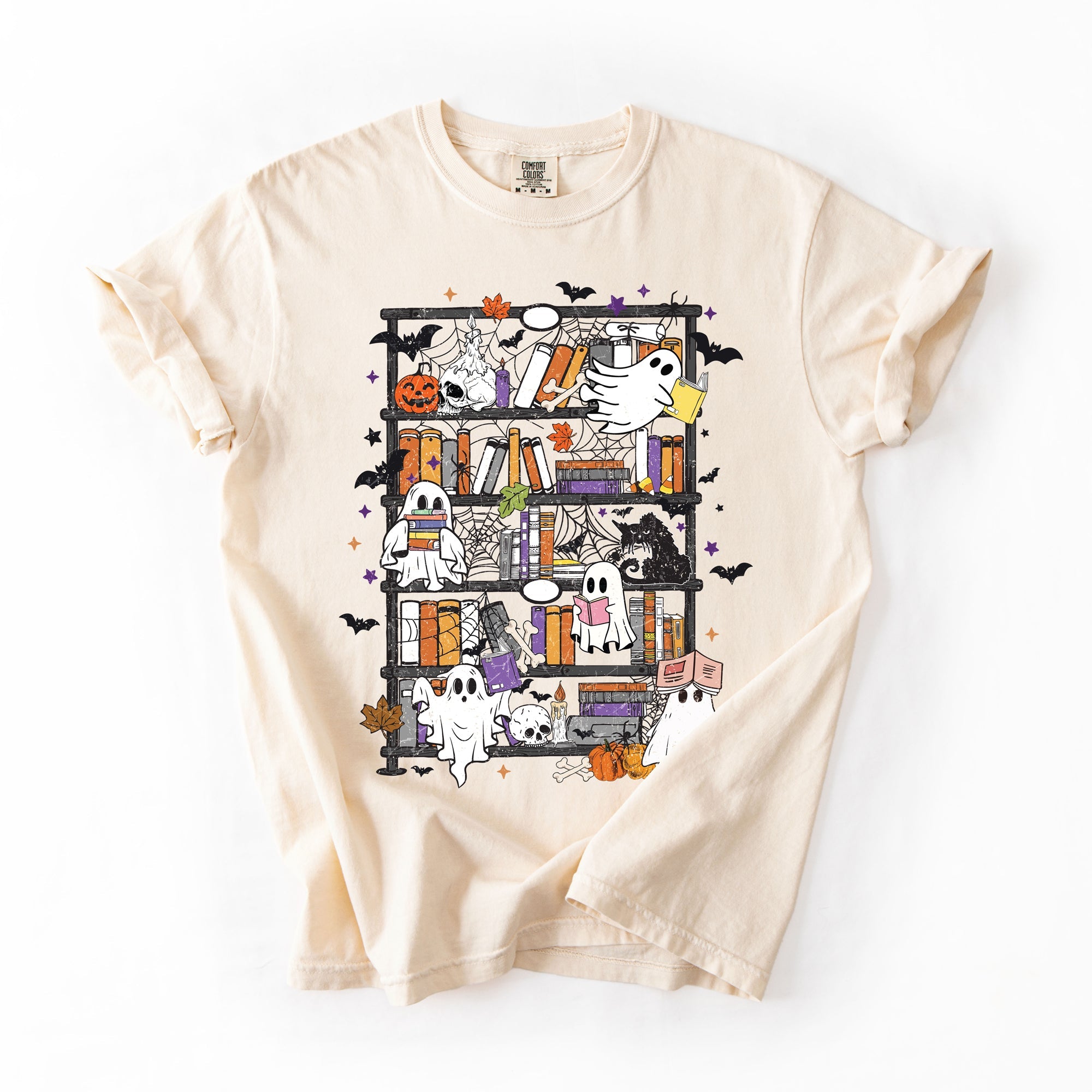 Reading Ghosts Bookish Library Spooky Halloween Booktok Classic Literary Lovers Cozy Comfort Colors Tee