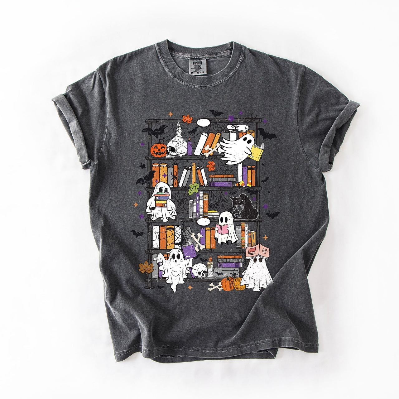Reading Ghosts Bookish Library Spooky Halloween Booktok Classic Literary Lovers Cozy Comfort Colors Tee
