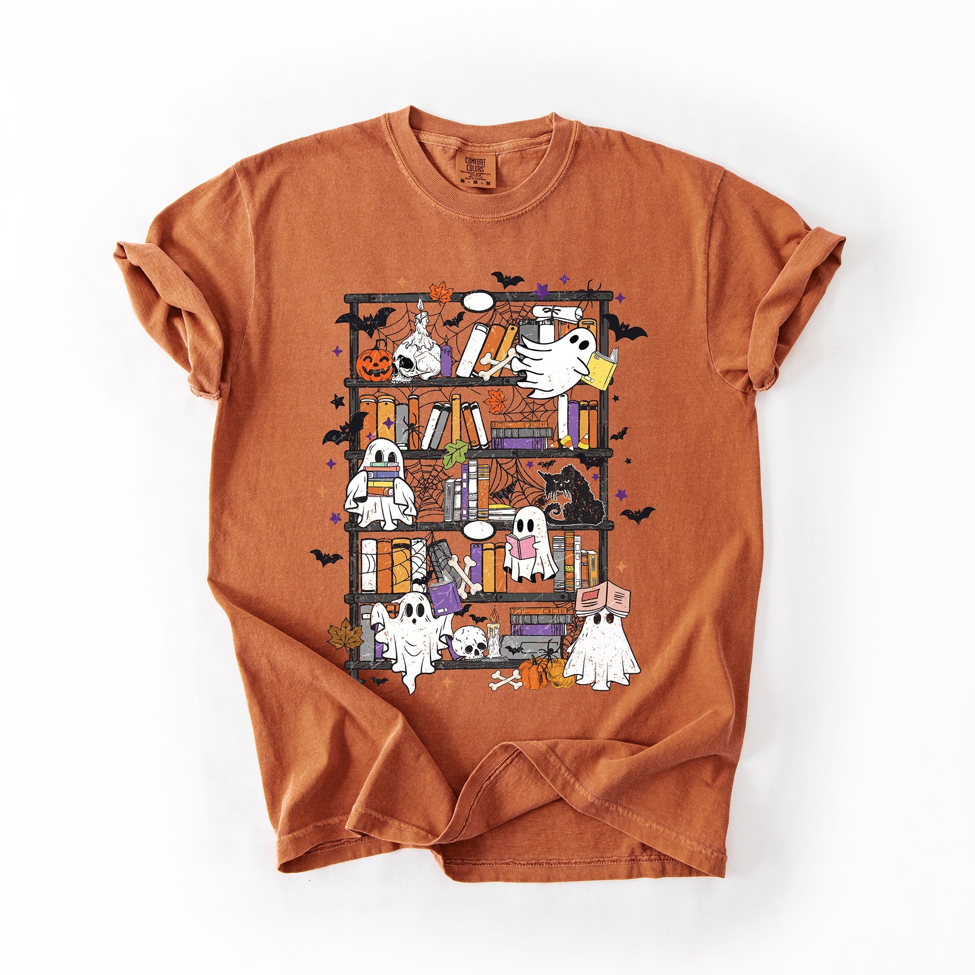 Reading Ghosts Bookish Library Spooky Halloween Booktok Classic Literary Lovers Cozy Comfort Colors Tee