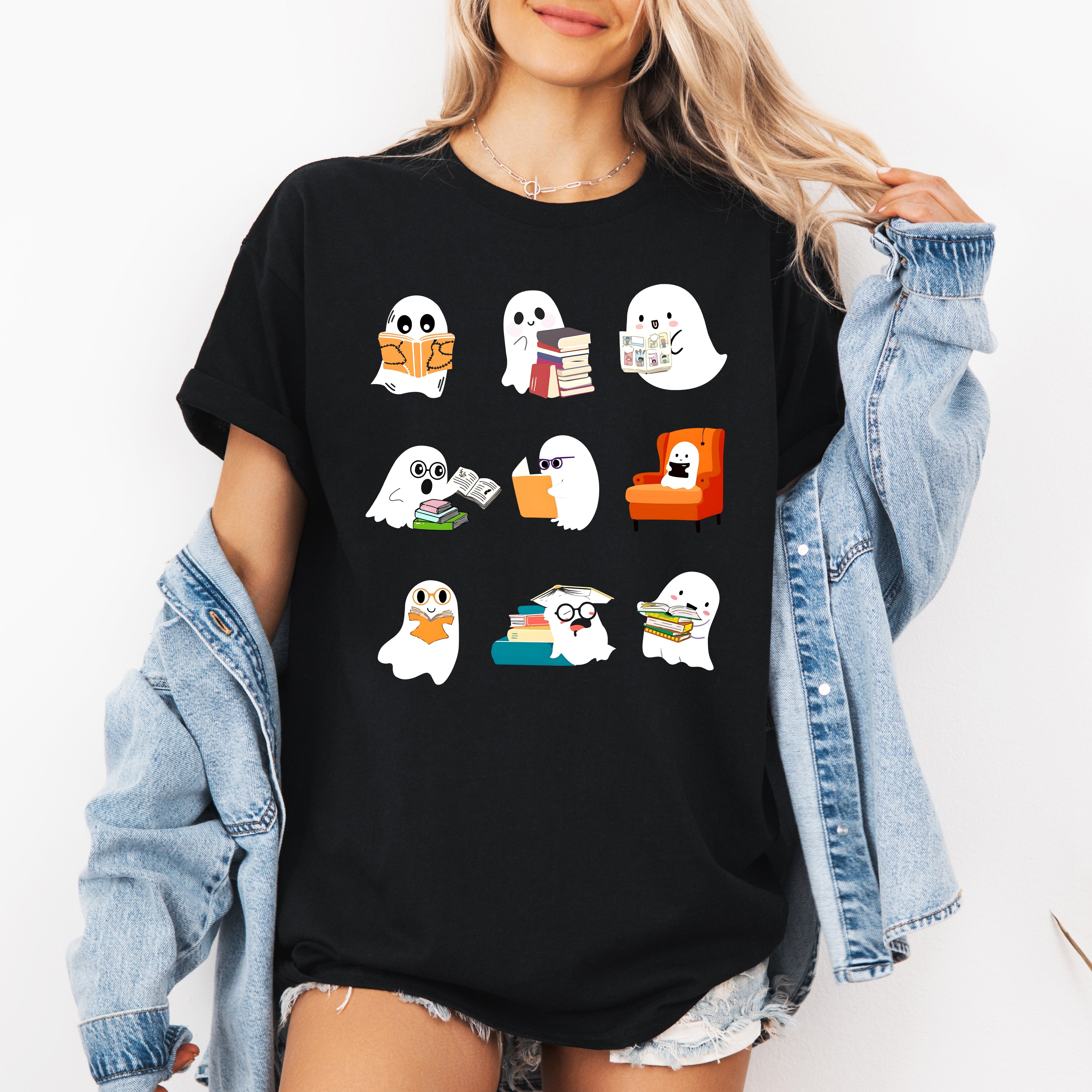 Reading Ghosts Halloween Library Books Spooky Story Lovers Edition Collectible Limited Print Graphic Tee