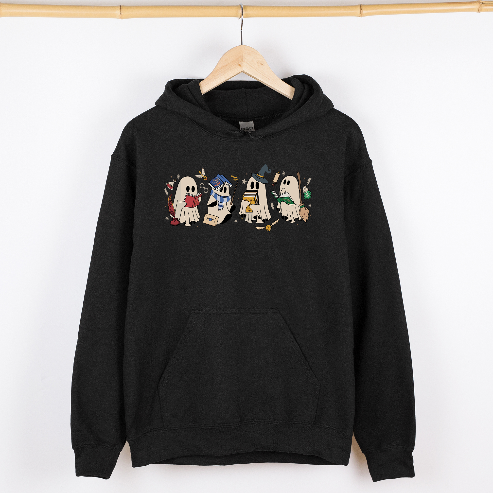 Reading Ghosts, Witches, Wizards of the Haunted Library at Midnight, Cozy Seasonal Favorite Graphic Hoodie