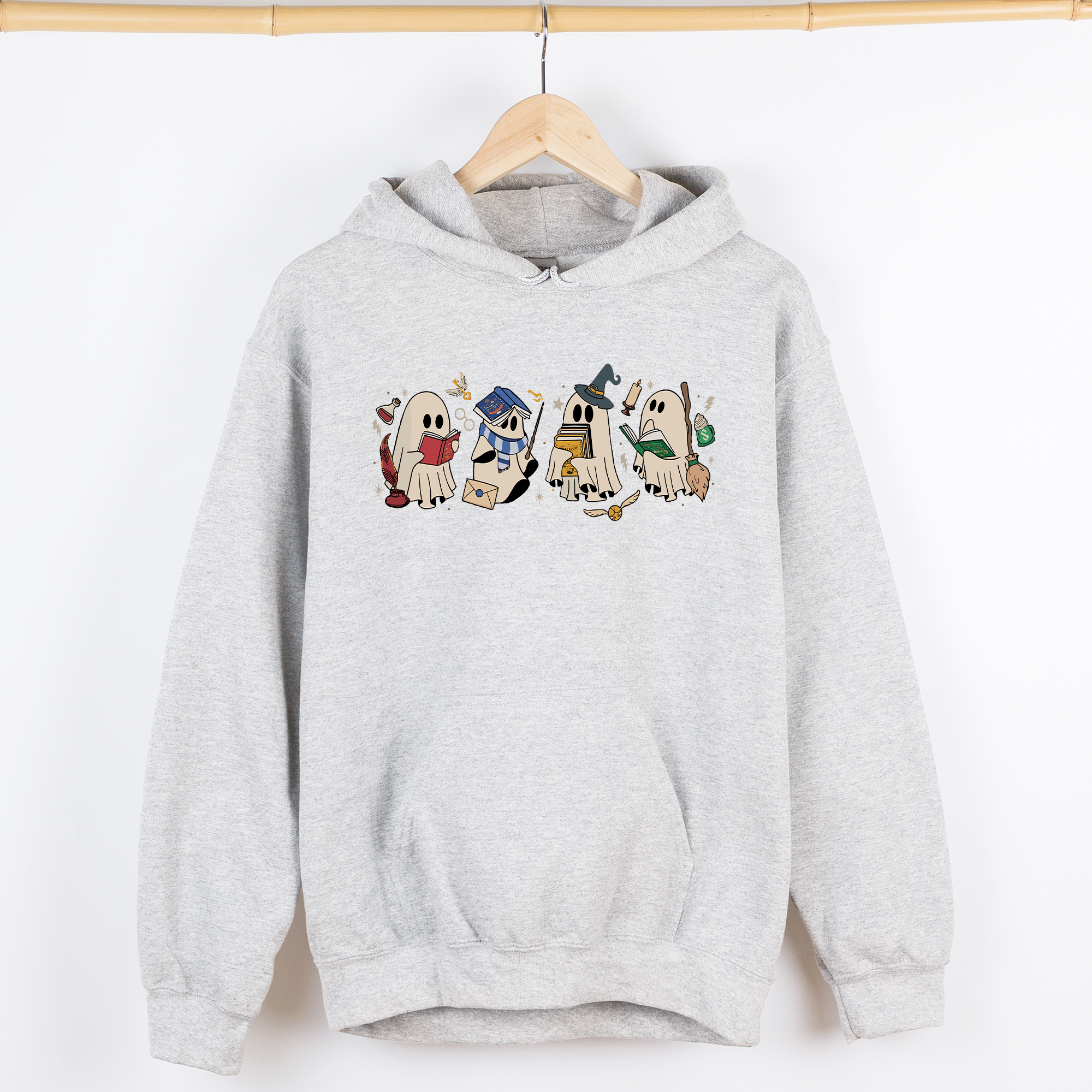 Reading Ghosts, Witches, Wizards of the Haunted Library at Midnight, Cozy Seasonal Favorite Graphic Hoodie