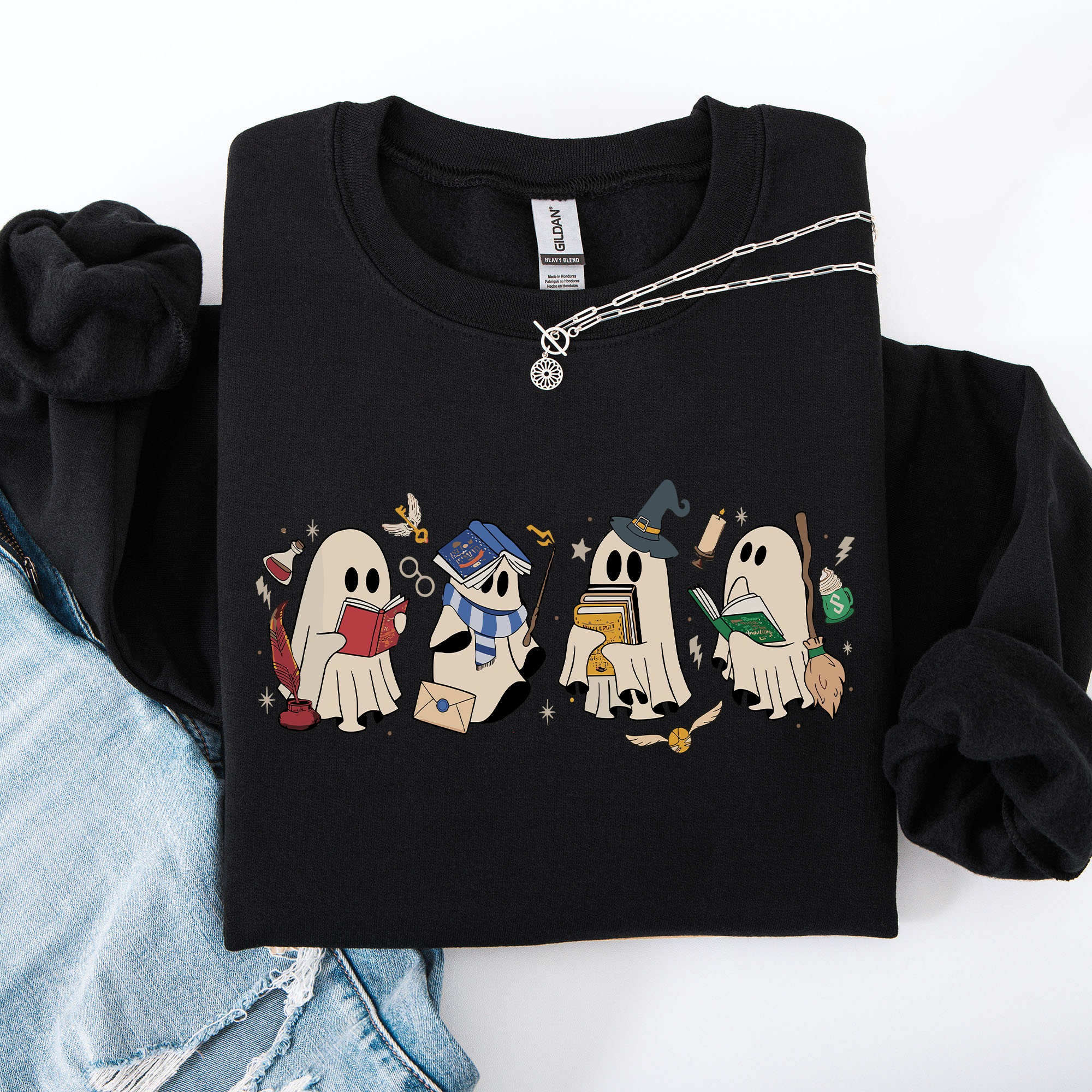 Reading Ghosts, Witches, Wizards, Halloween Graphic Sweatshirt