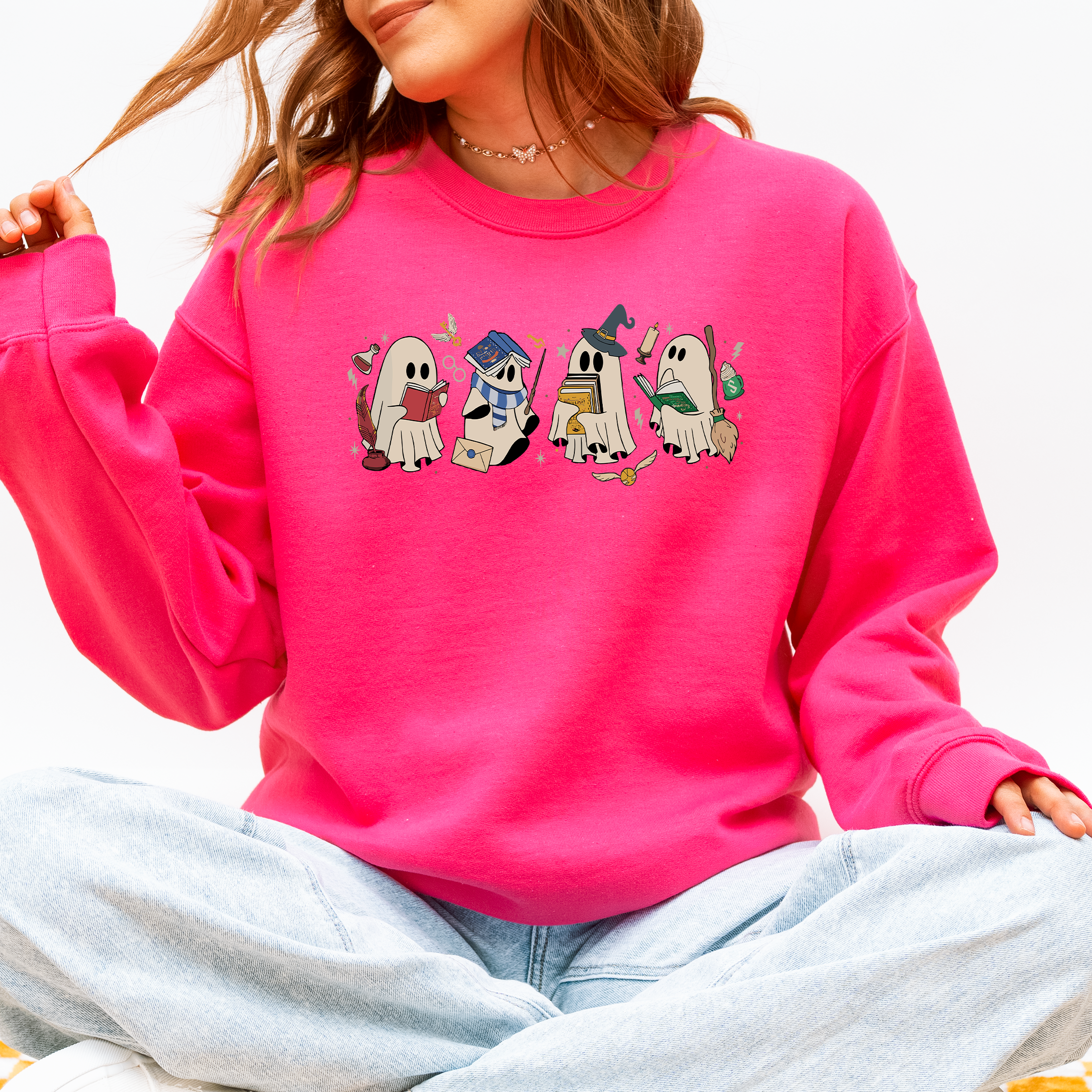 Reading Ghosts, Witches, Wizards, Halloween Graphic Sweatshirt