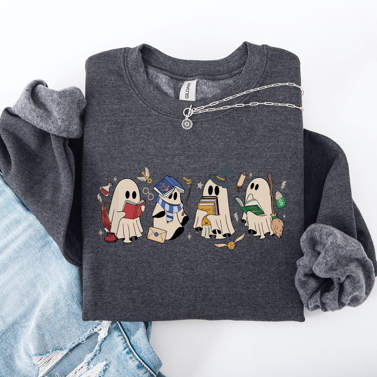 Reading Ghosts, Witches, Wizards, Halloween Graphic Sweatshirt