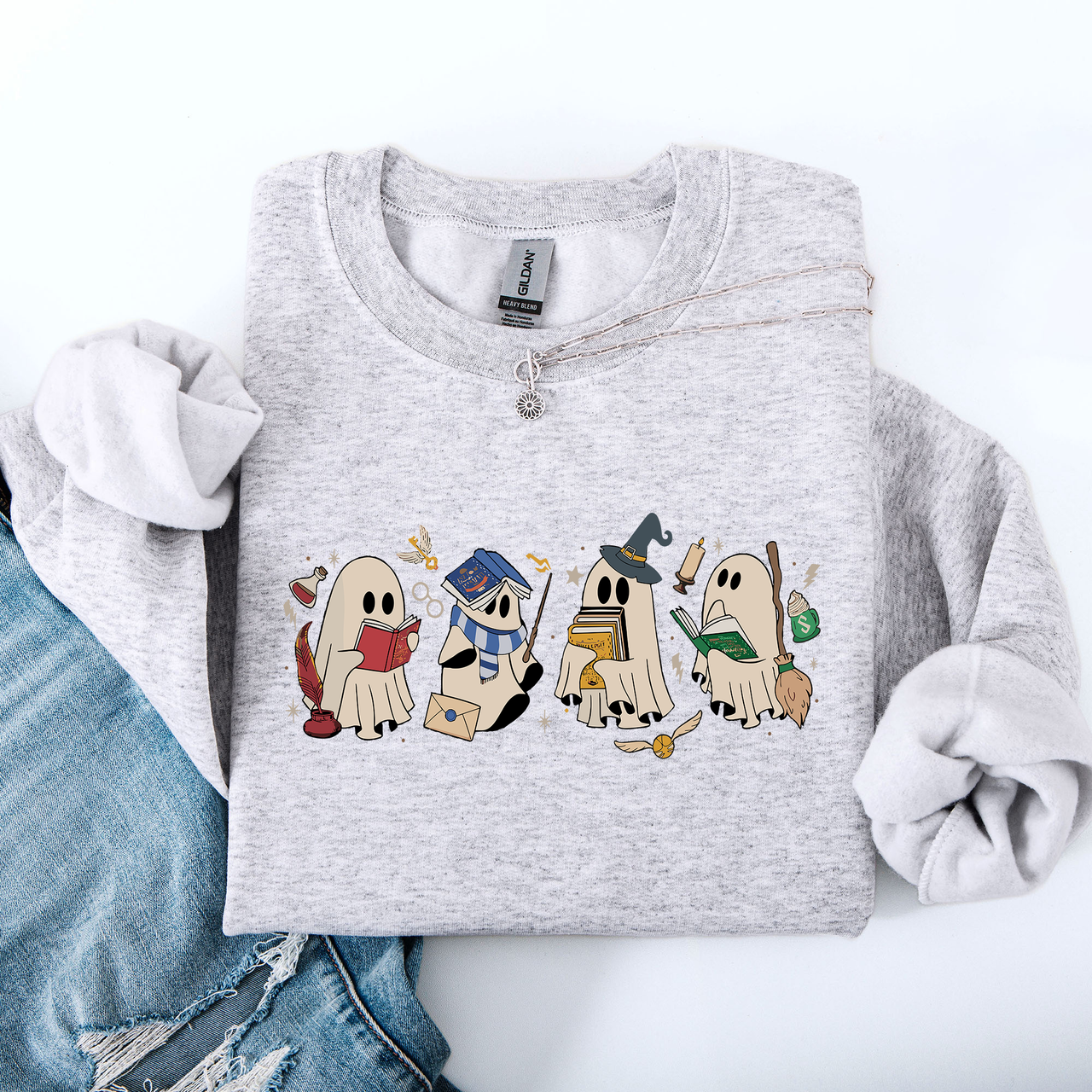 Reading Ghosts, Witches, Wizards, Halloween Graphic Sweatshirt