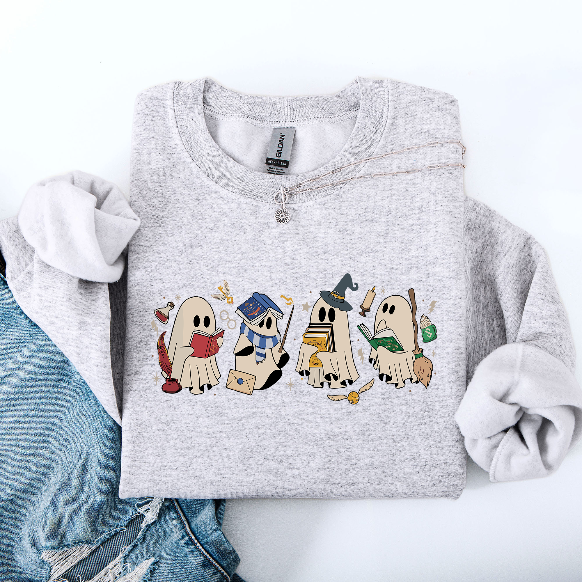 Reading Ghosts, Witches, Wizards, Halloween Graphic Sweatshirt