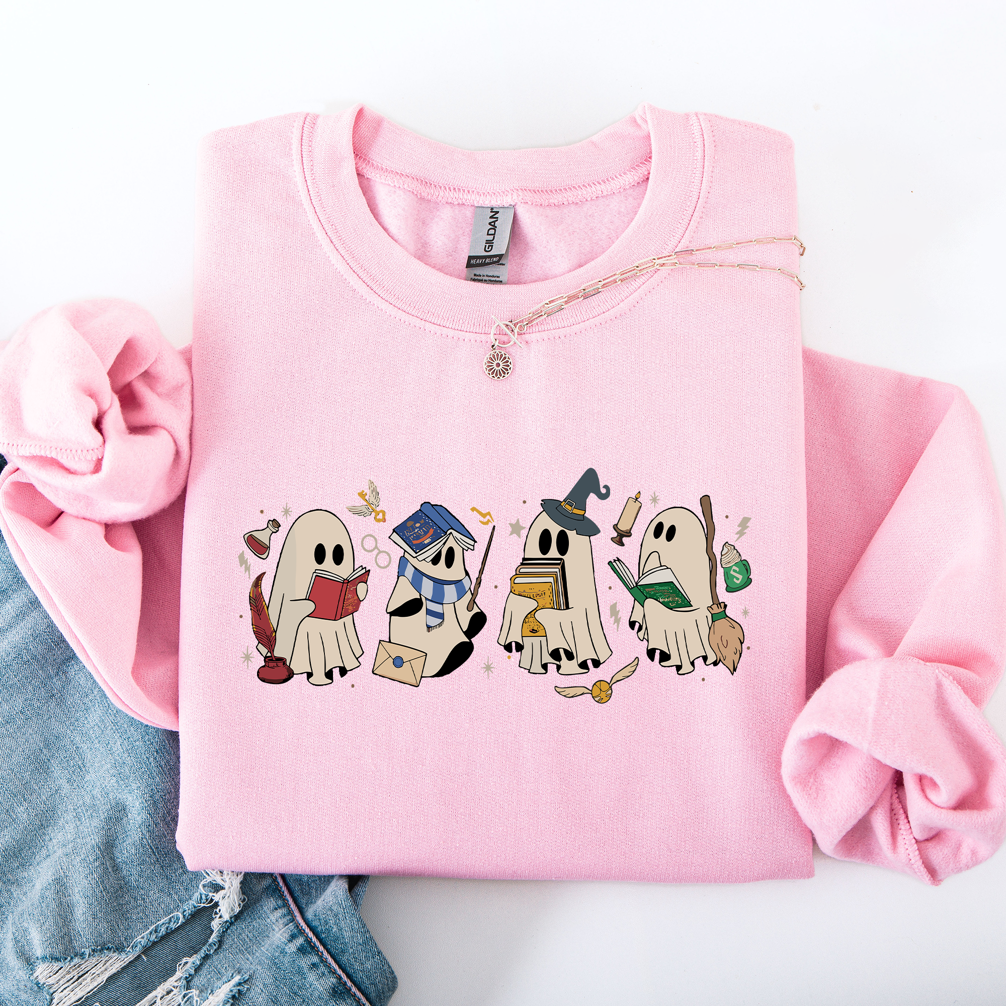 Reading Ghosts, Witches, Wizards, Halloween Graphic Sweatshirt