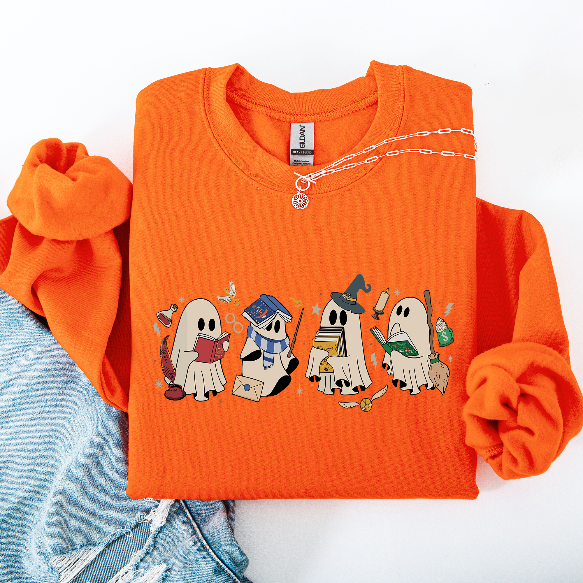 Reading Ghosts, Witches, Wizards, Halloween Graphic Sweatshirt