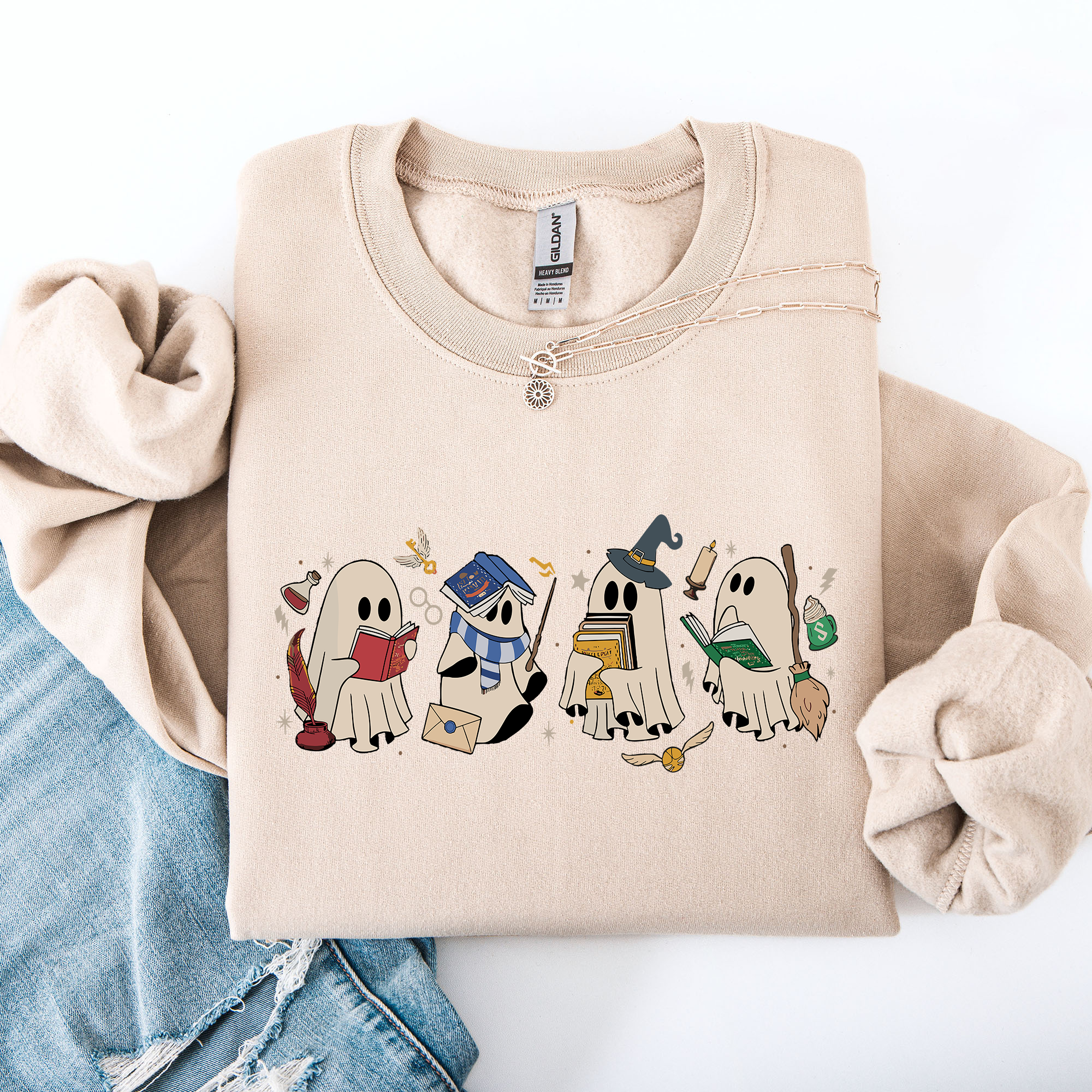 Reading Ghosts, Witches, Wizards, Halloween Graphic Sweatshirt