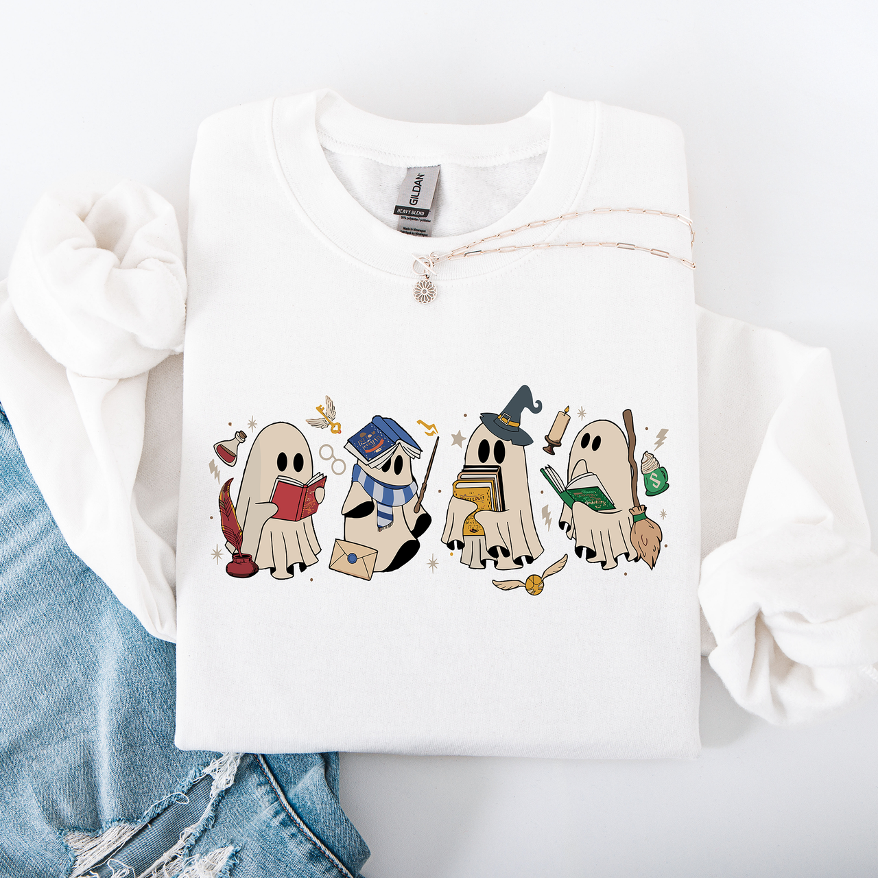 Reading Ghosts, Witches, Wizards, Halloween Graphic Sweatshirt