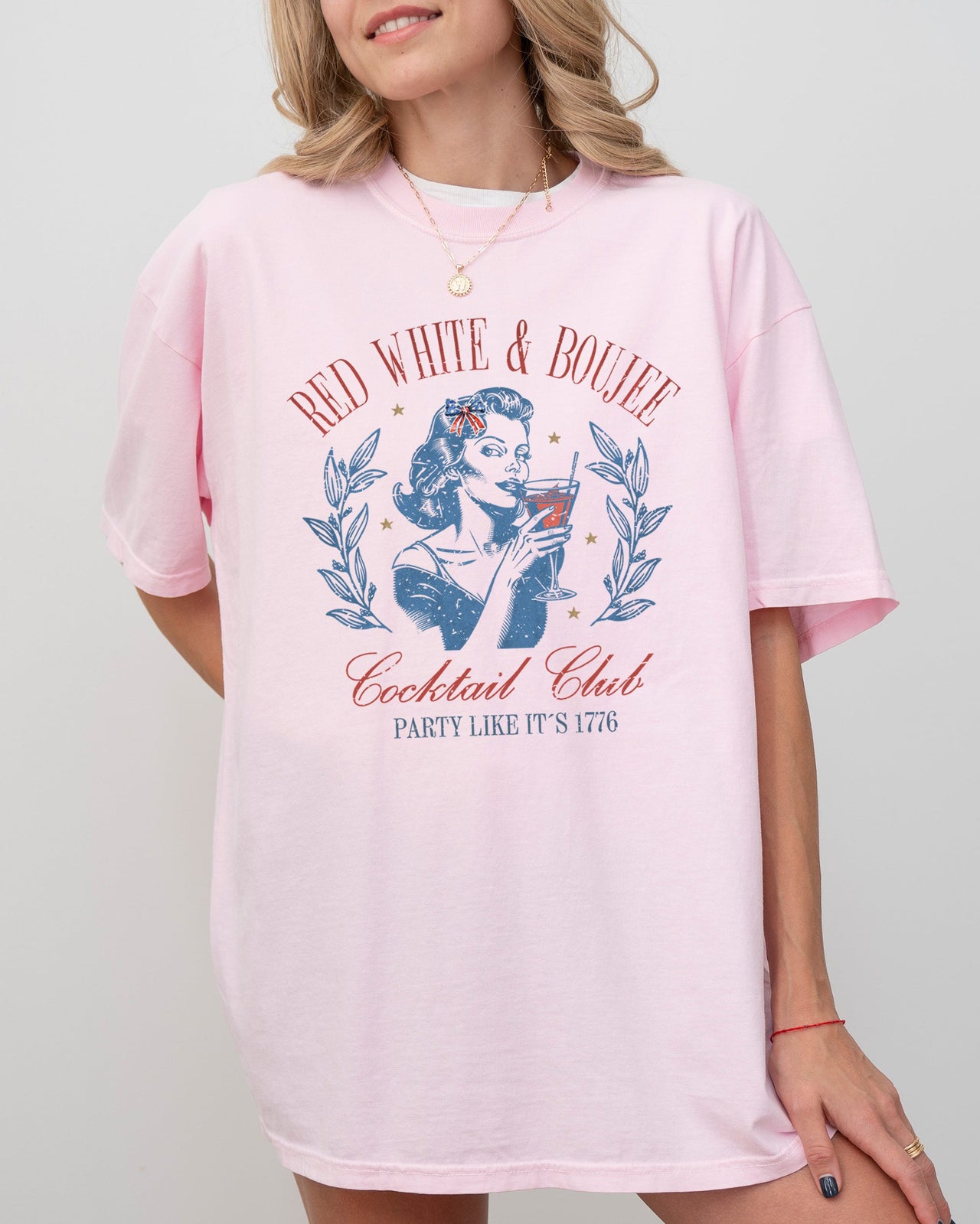 Red White Boujee Cocktails Party 1776 America USA Patriotic Independence Day Fourth Of July Sassy Comfort Colors Tee