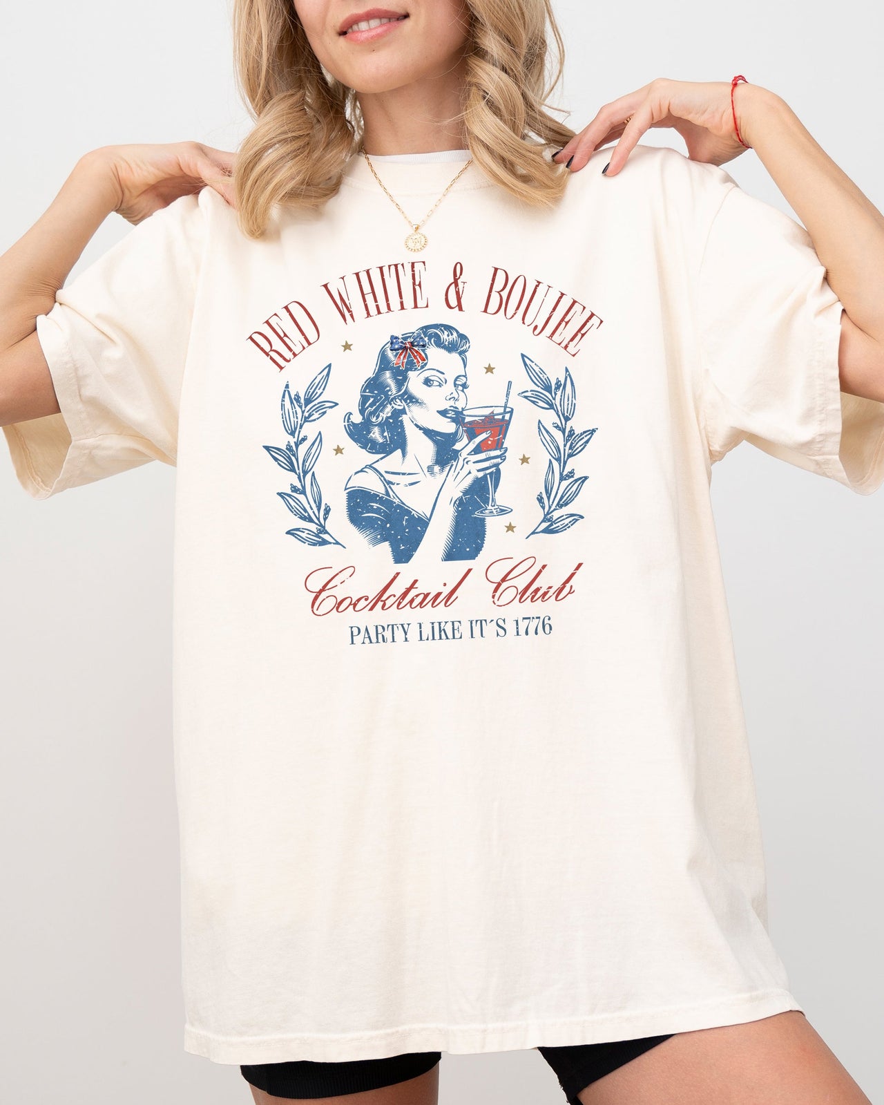 Red White Boujee Cocktails Party 1776 America USA Patriotic Independence Day Fourth Of July Sassy Comfort Colors Tee