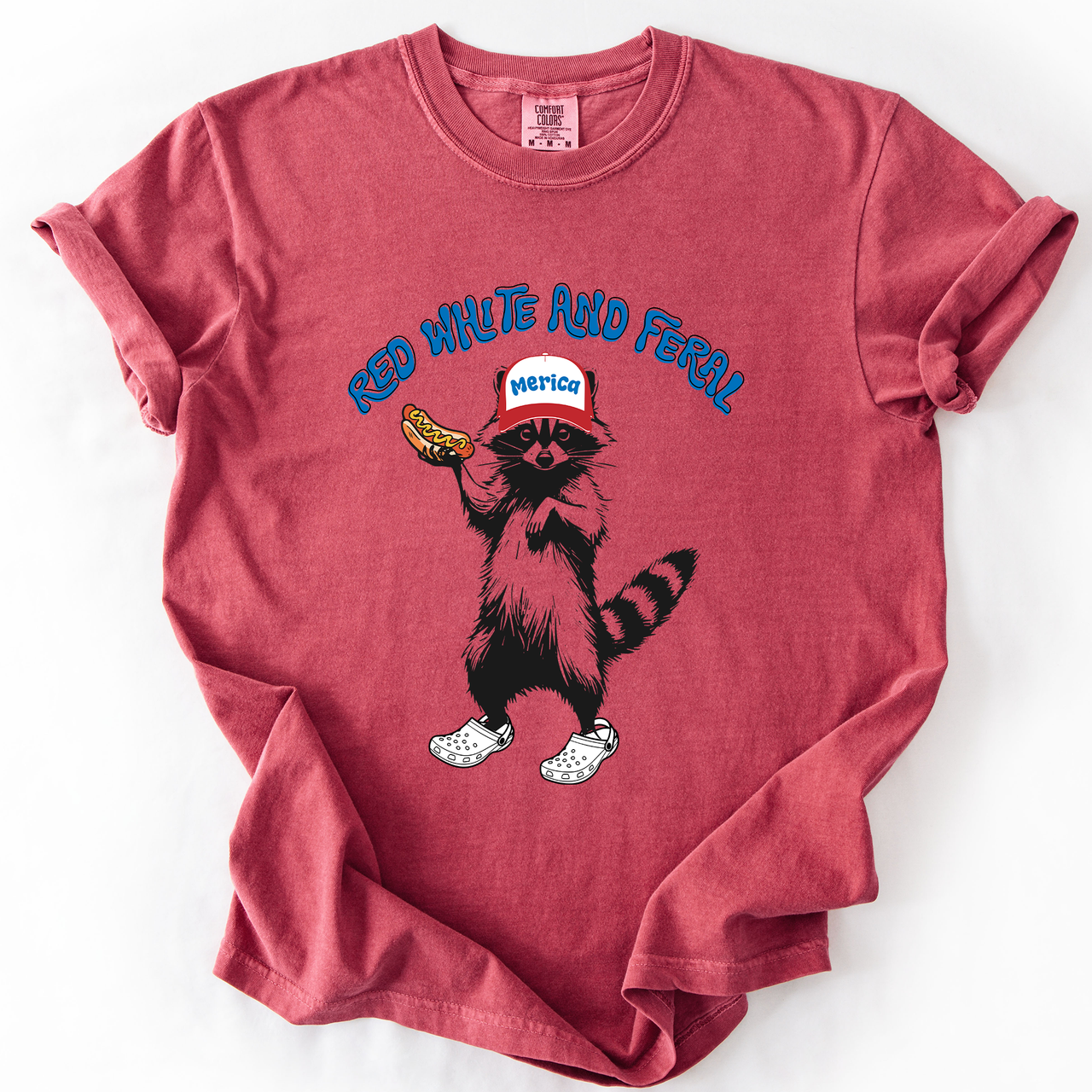 Red White And Feral Raccoon Funny Fourth Of July Patriotic USA Comfort Colors Tee