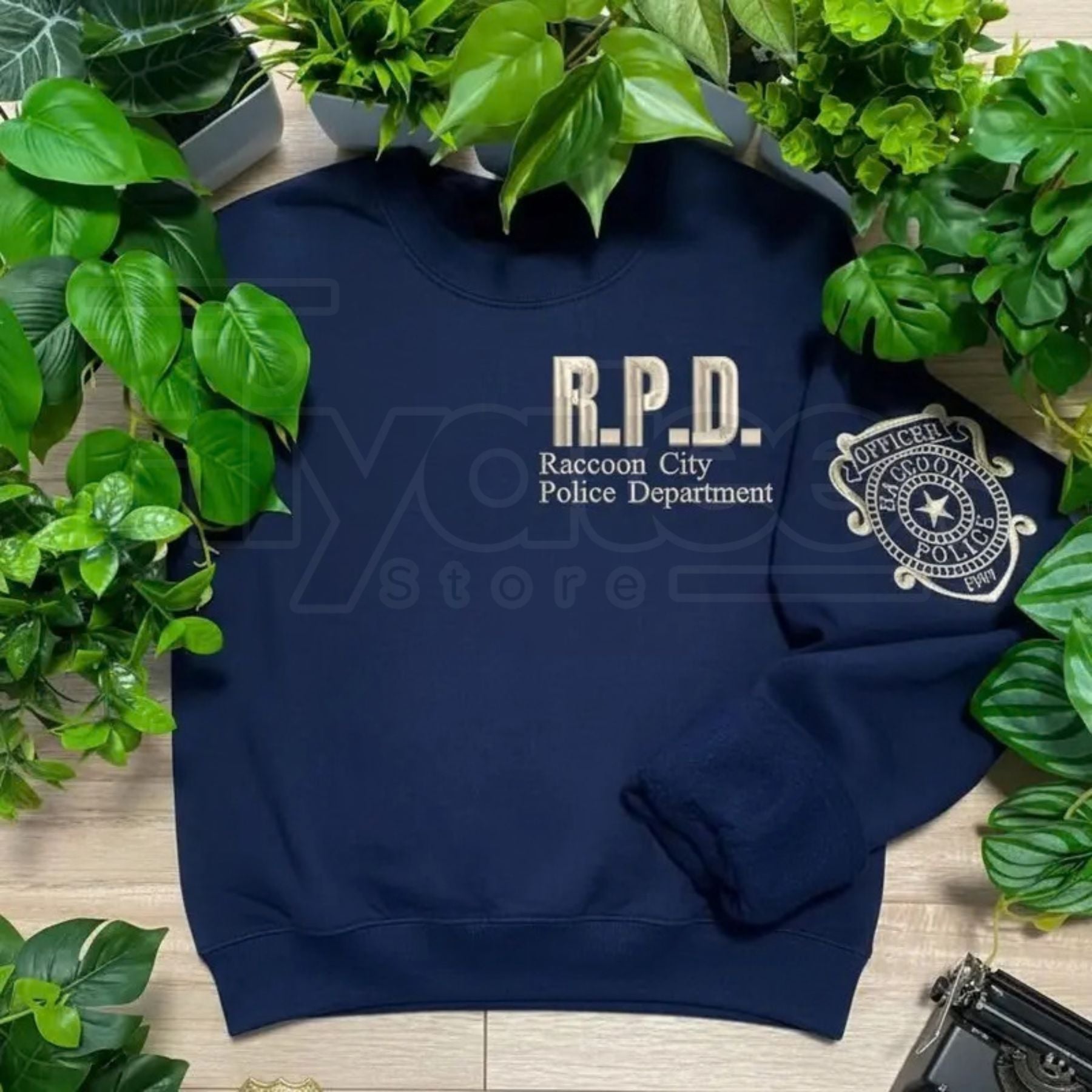 Resident Evil Inspired Leon Kennedy RE2 Embroidered Sweatshirt – Double-Sided Horror Game Merch