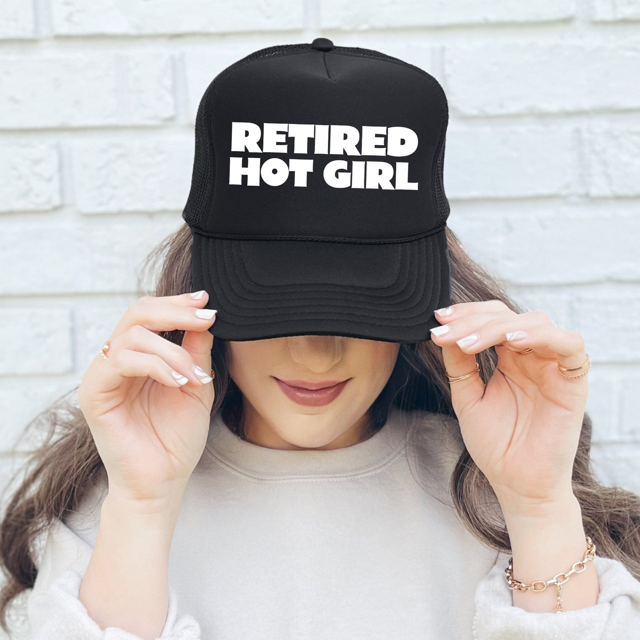 Retired Hot Girl Sassy Funny Caption Slogan Trucker Hat With Playful Attitude And Humor