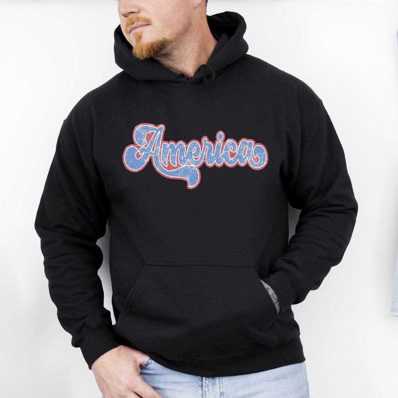 Retro America Grunge Vintage Patriotic USA 4th Of July Americana Flag Inspired Graphic Hoodie