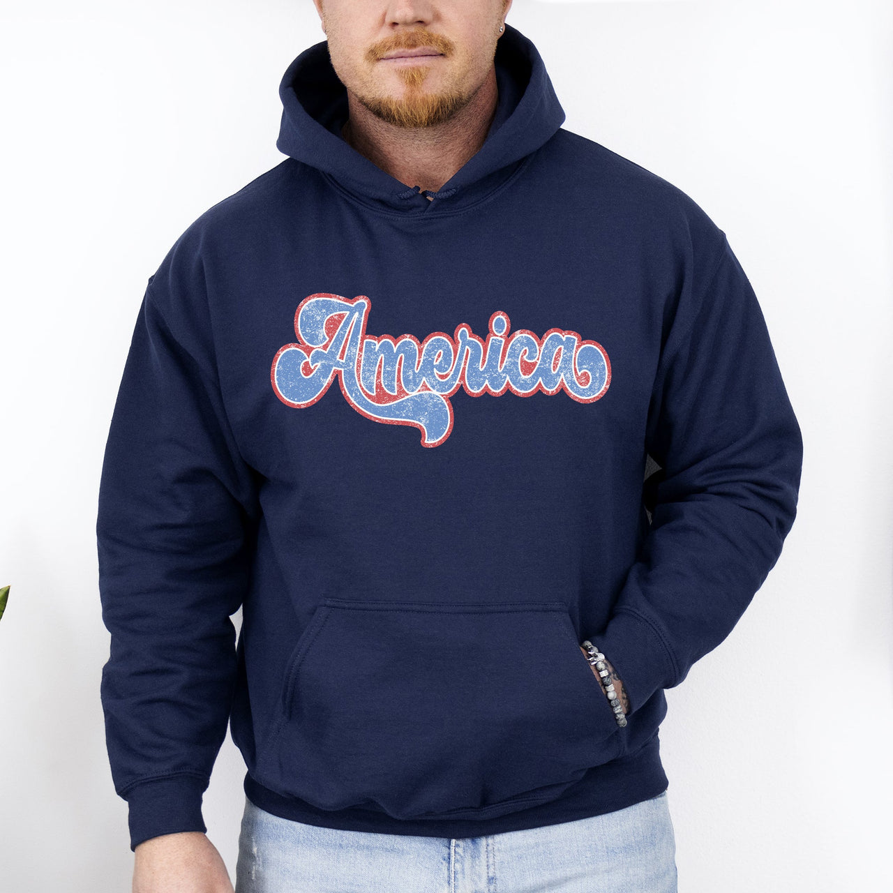 Retro America Grunge Vintage Patriotic USA 4th Of July Americana Flag Inspired Graphic Hoodie