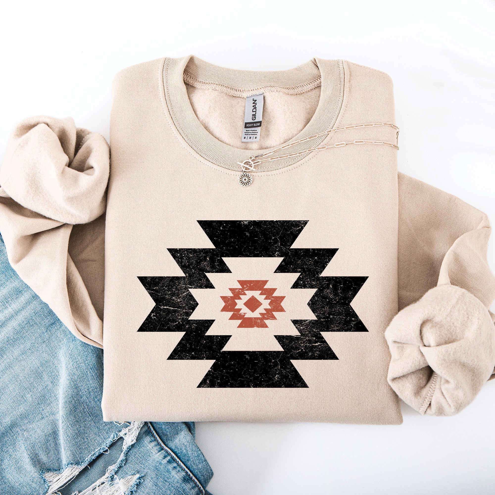 Retro Aztec Western Country Cowboy Desert Scene Inspired Outfit For Adventurous Spirits Sweatshirt