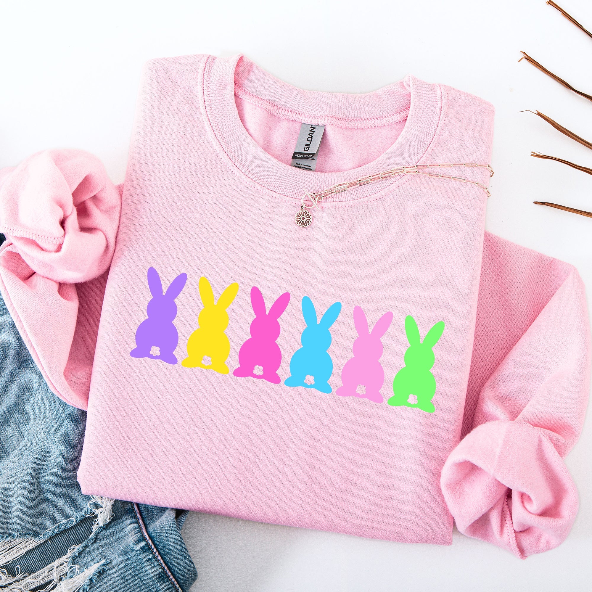 Retro Bunnies Colorful Pastel Easter Bunny Jesus Rabbit Holiday Graphic Sweatshirt