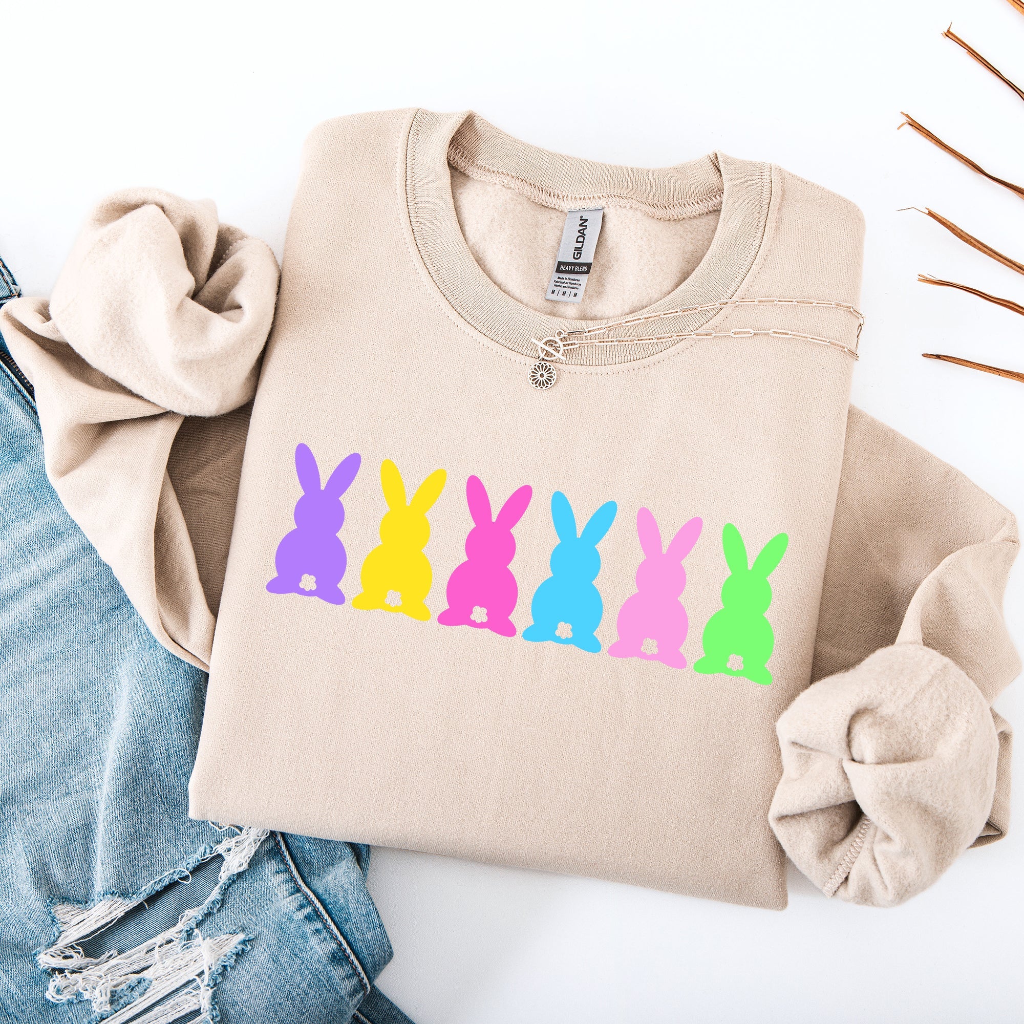 Retro Bunnies Colorful Pastel Easter Bunny Jesus Rabbit Holiday Graphic Sweatshirt