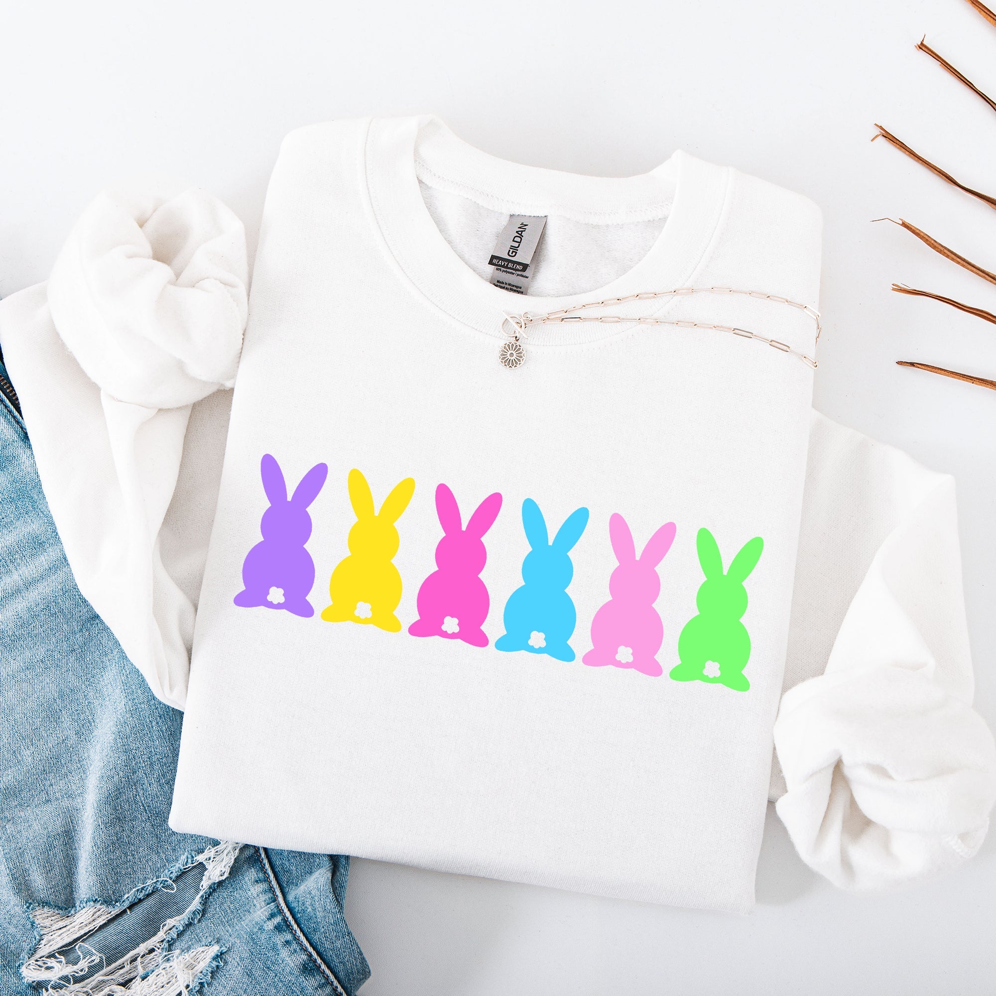 Retro Bunnies Colorful Pastel Easter Bunny Jesus Rabbit Holiday Graphic Sweatshirt