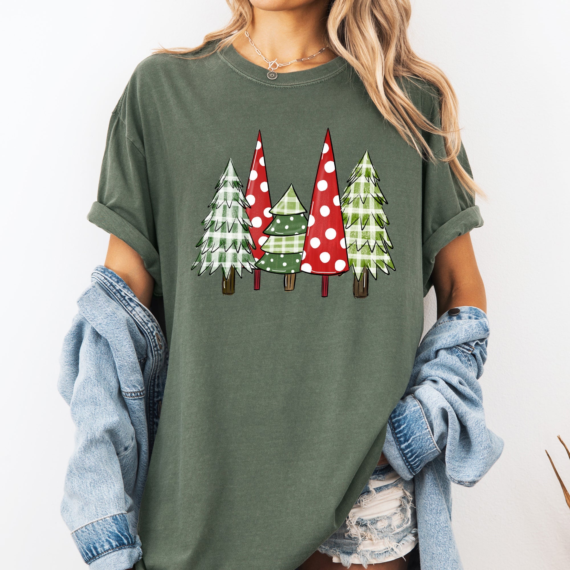 Retro Christmas Trees Winter Snow Santa Holiday Scene Throwback Classic Comfort Colors Tee