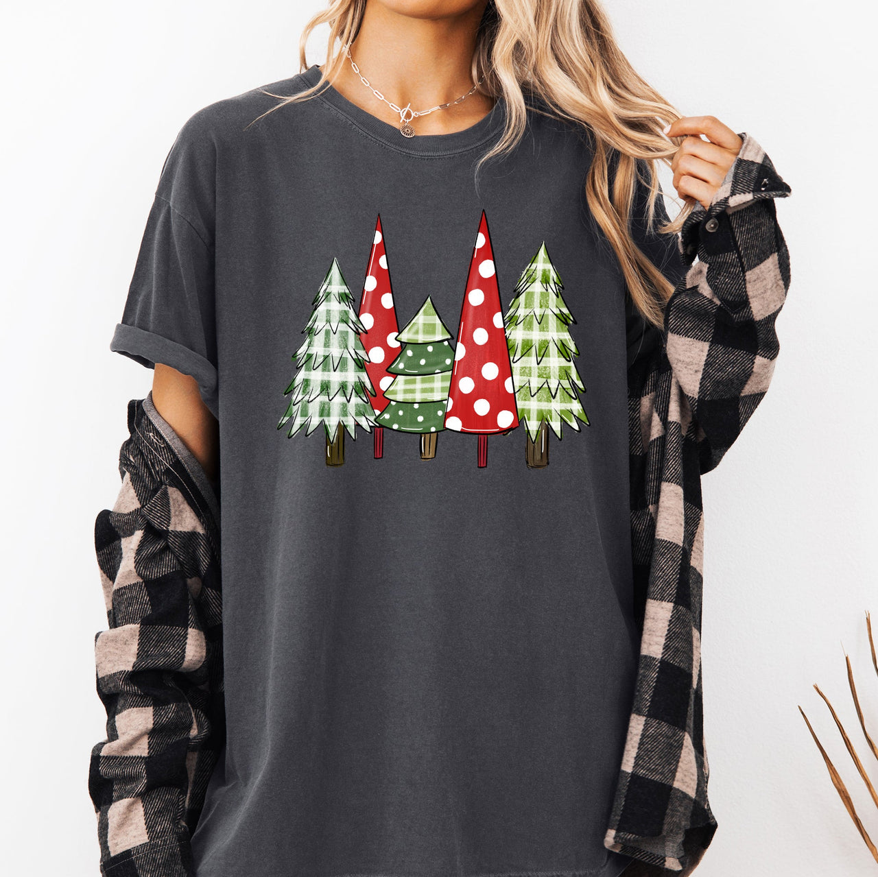 Retro Christmas Trees Winter Snow Santa Holiday Scene Throwback Classic Comfort Colors Tee