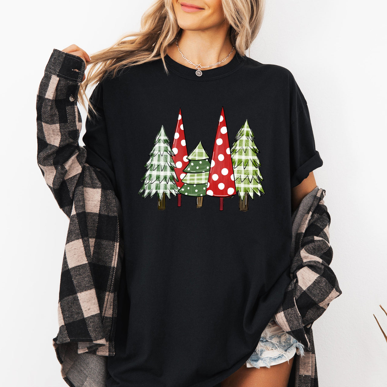 Retro Christmas Trees Winter Snow Santa Holiday Scene Throwback Classic Comfort Colors Tee