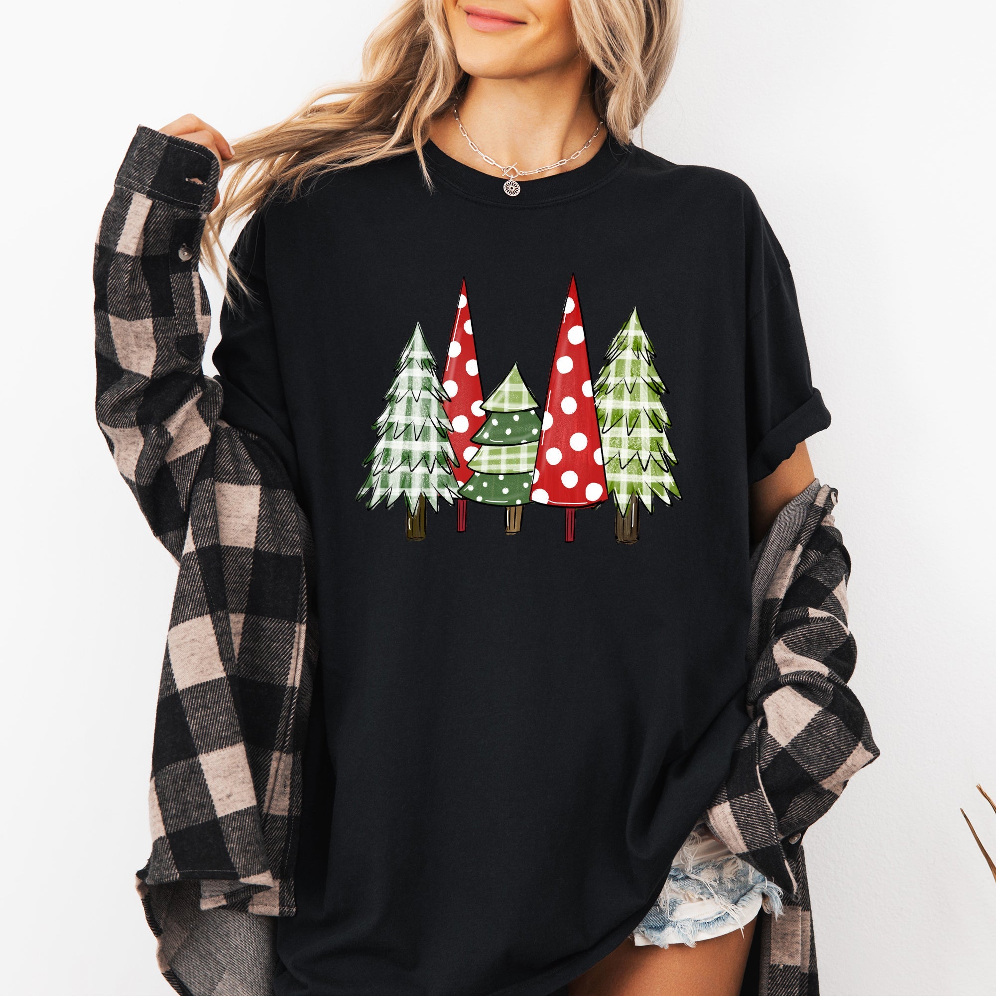Retro Christmas Trees Winter Snow Santa Holiday Scene Throwback Classic Comfort Colors Tee