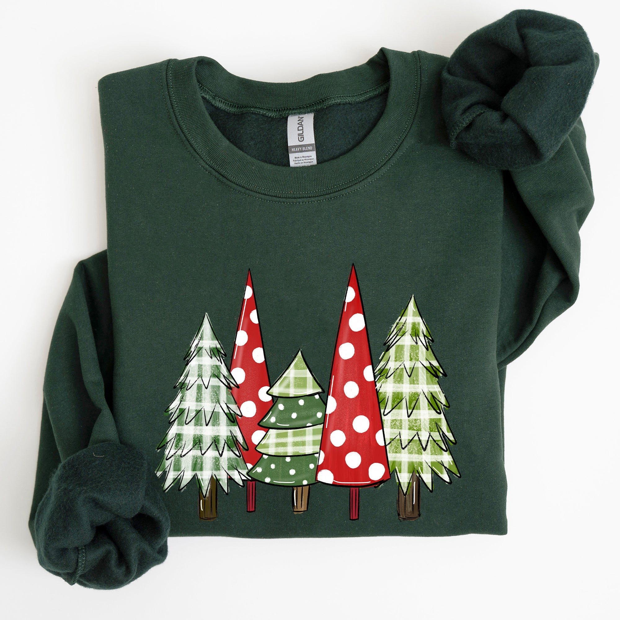 Retro Christmas Trees Winter Snow Santa Vintage Holiday Scenic Print Cozy Sweatshirt