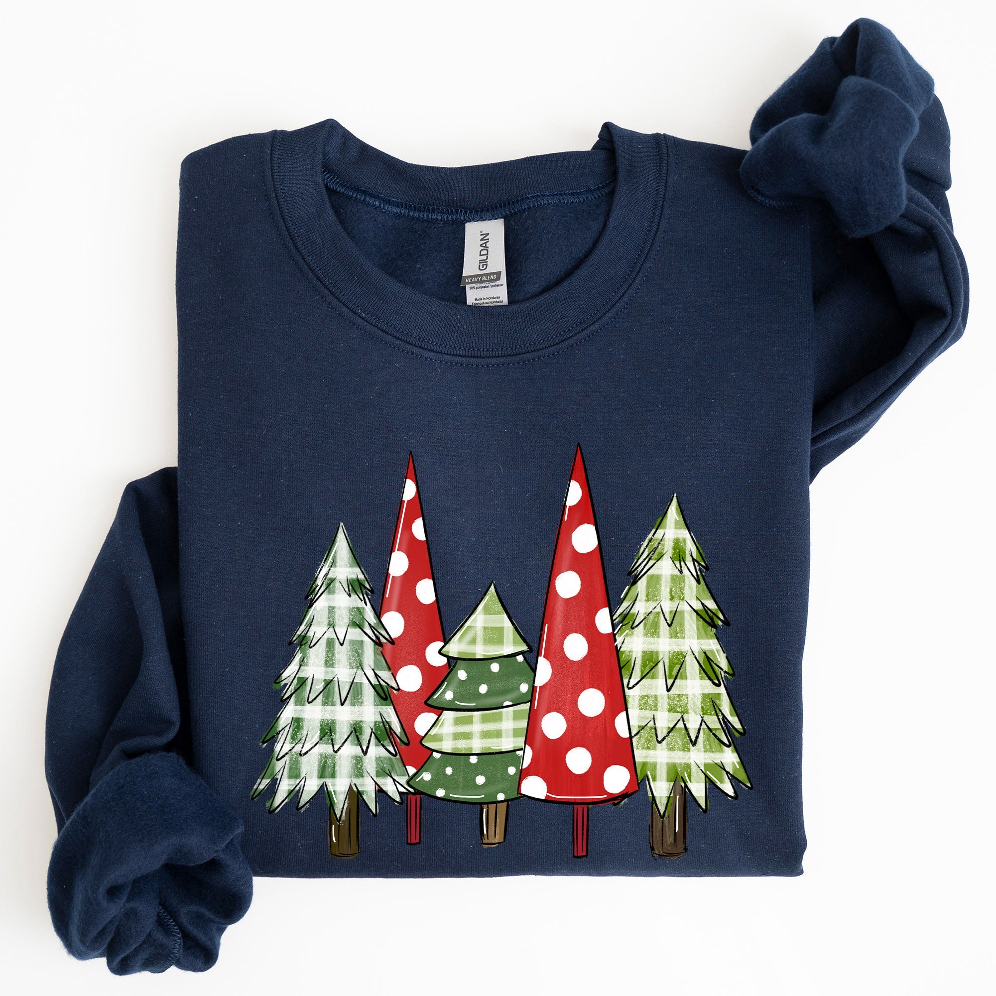 Retro Christmas Trees Winter Snow Santa Vintage Holiday Scenic Print Cozy Sweatshirt