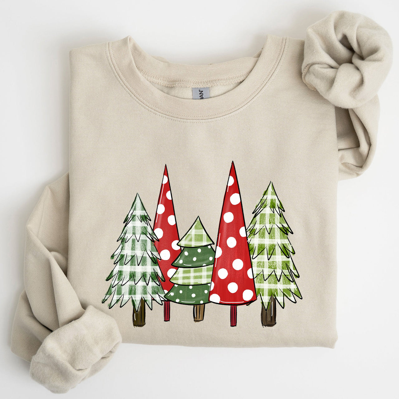 Retro Christmas Trees Winter Snow Santa Vintage Holiday Scenic Print Cozy Sweatshirt