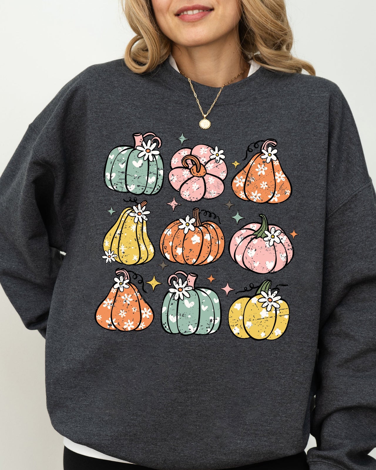 Cozy Retro Colorful Floral Pumpkins Halloween Jack-O-Lantern Fall Autumn Sweatshirt