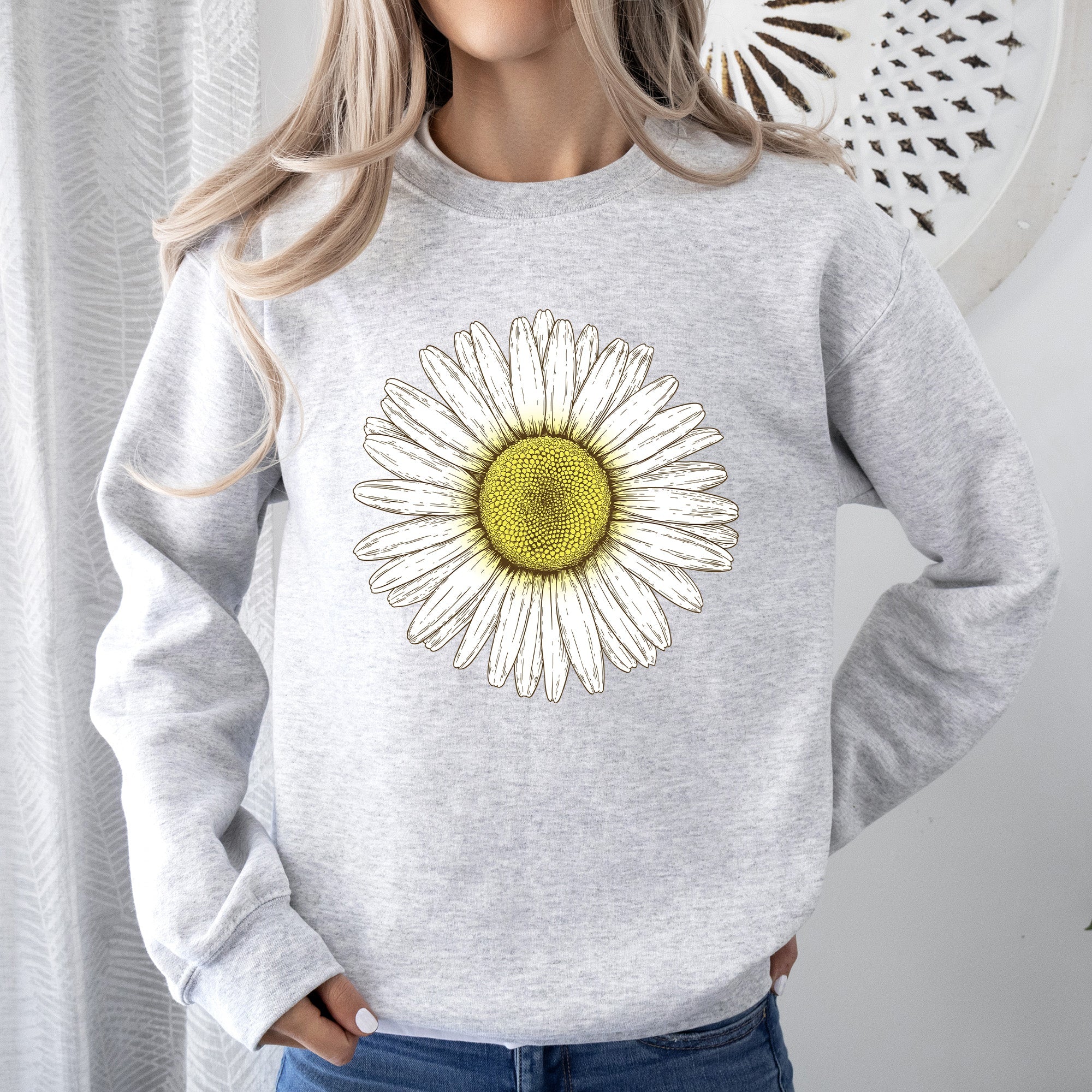 Retro Daisy Print, Vintage Flowers Floral Pattern Nostalgia Edition Collection Sweatshirt
