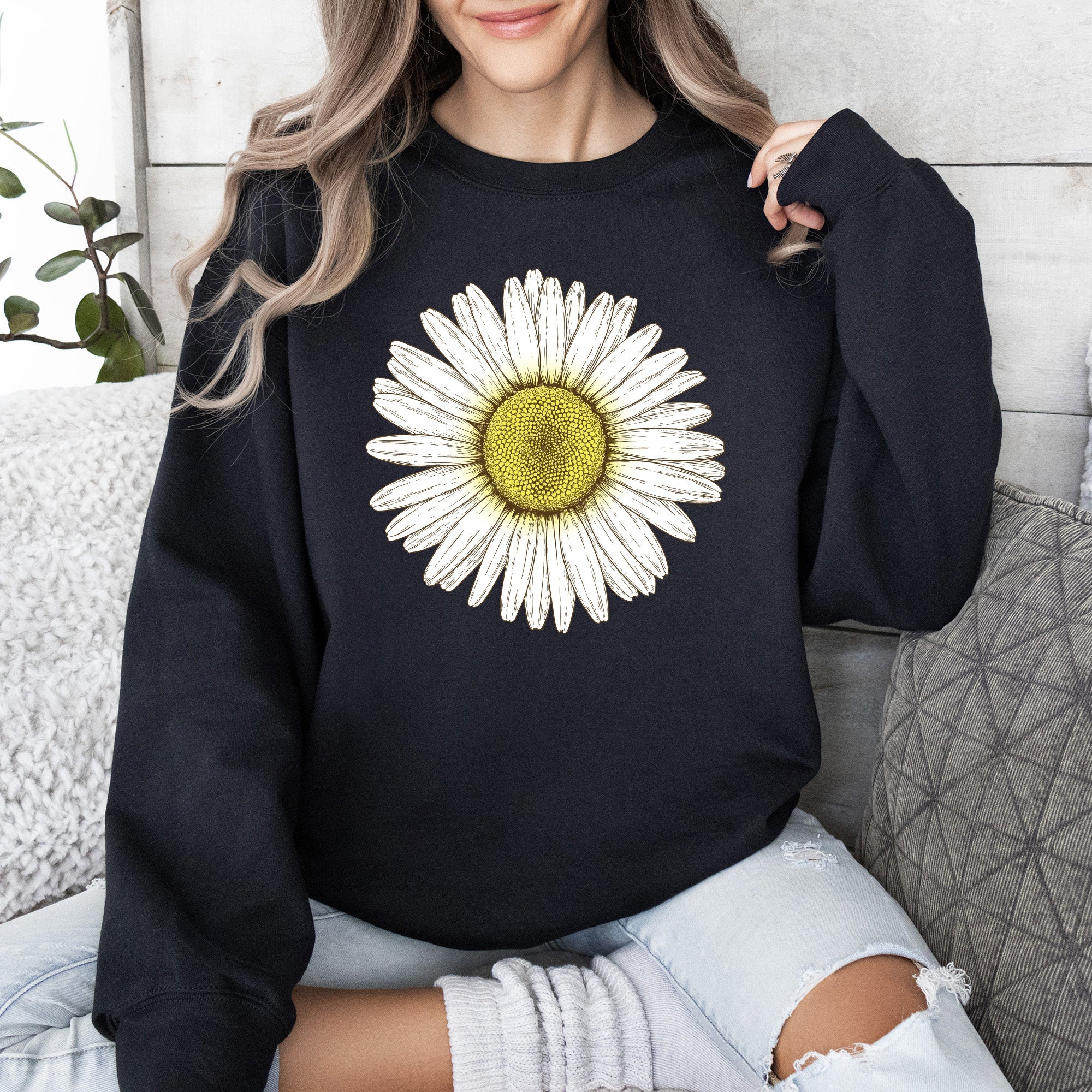 Retro Daisy Print, Vintage Flowers Floral Pattern Nostalgia Edition Collection Sweatshirt