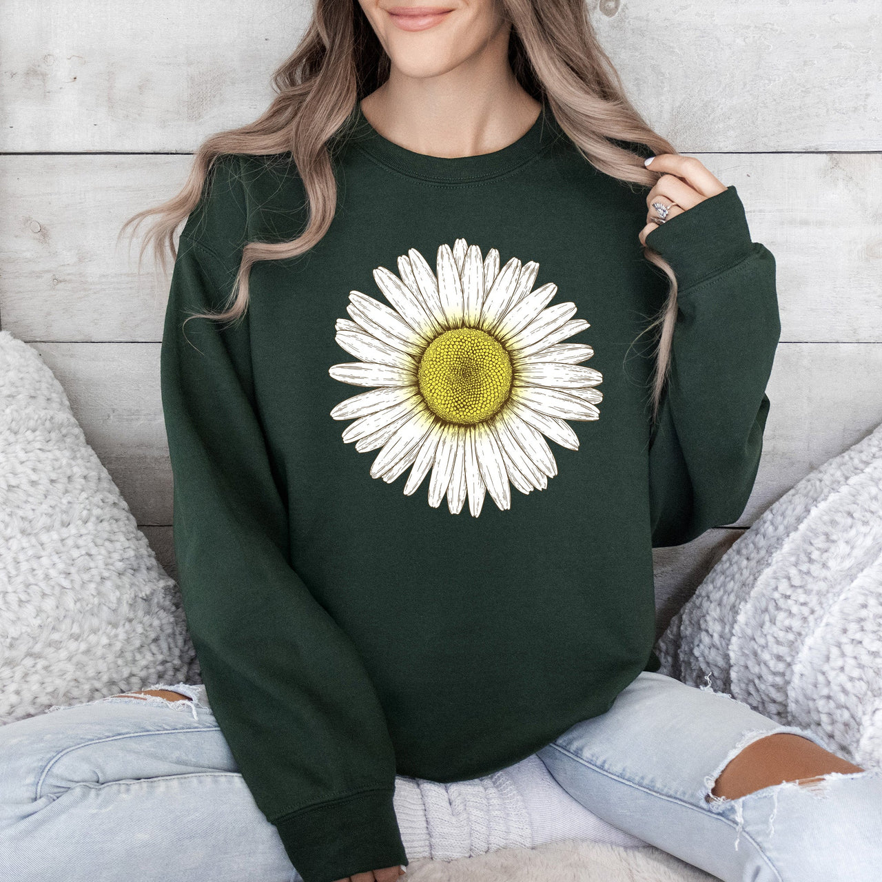 Retro Daisy Print, Vintage Flowers Floral Pattern Nostalgia Edition Collection Sweatshirt